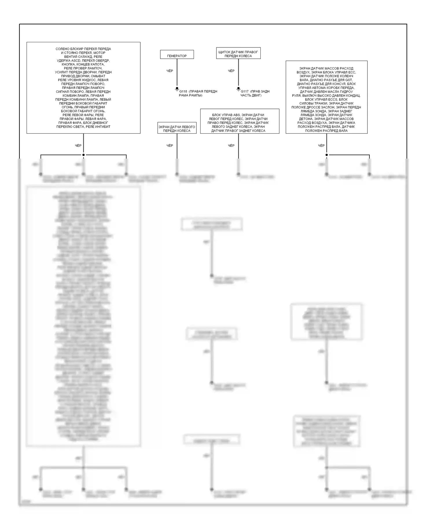 Quest Nissan I (1992-1998): Электросхема точек подключения масс 
