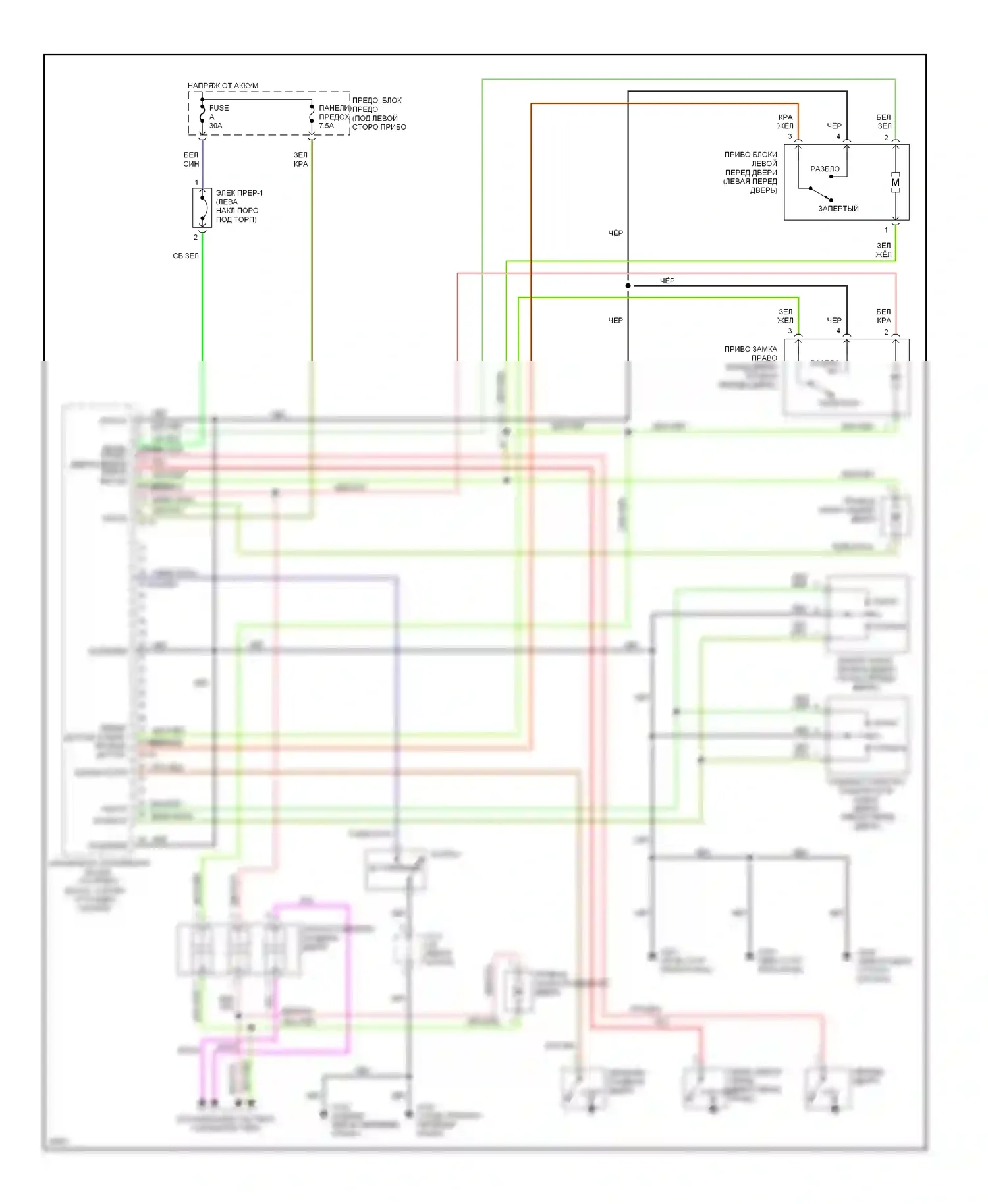Quest Nissan I (1992-1998): Электросхема замка двери 