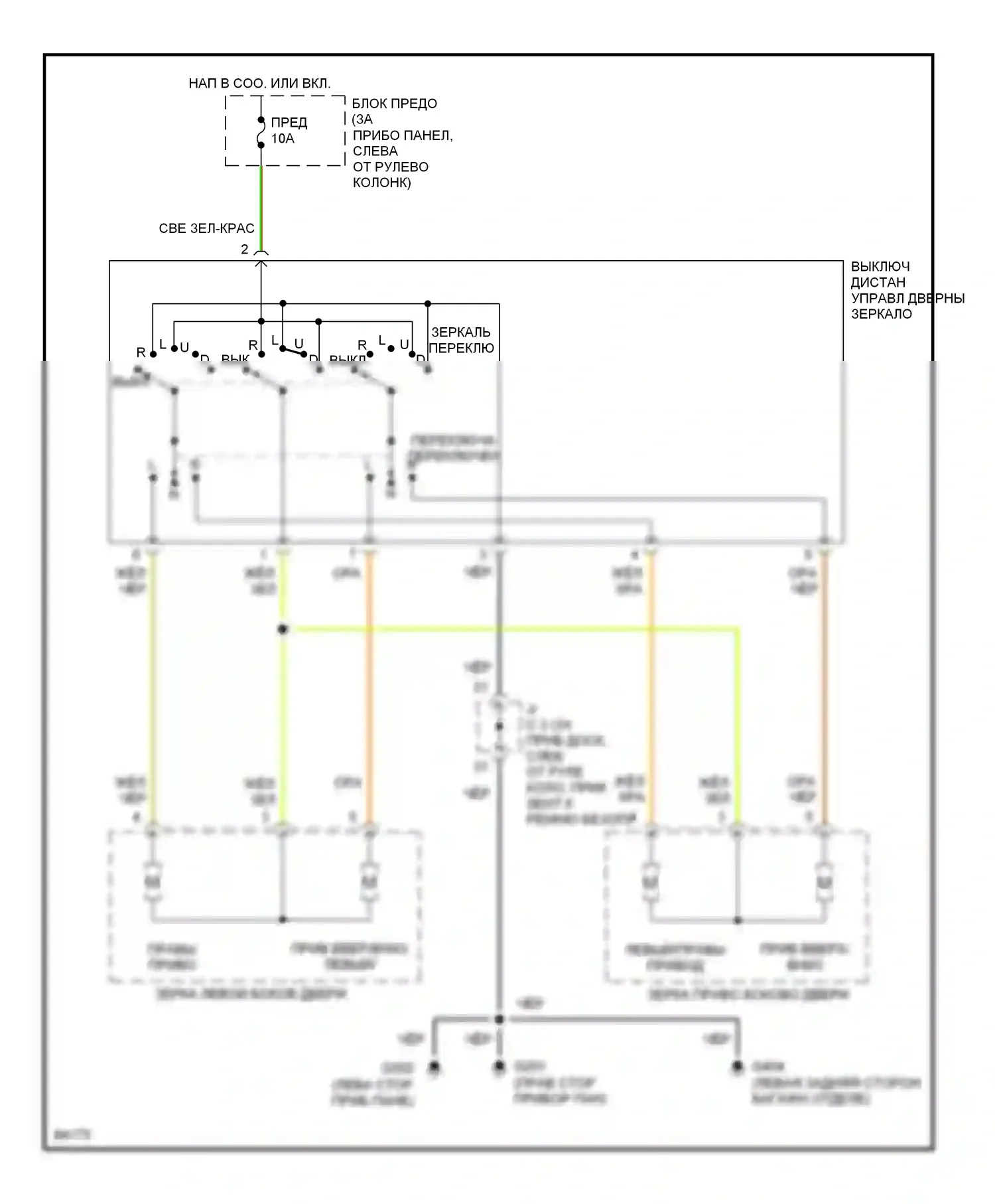 Quest Nissan I (1992-1998): Электросхема силового зеркала 
