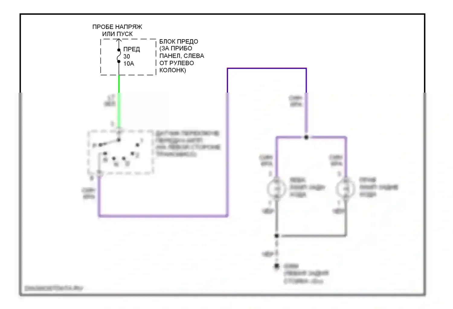 Quest Nissan II (1999-2002): Электросхема фонарей заднего хода 