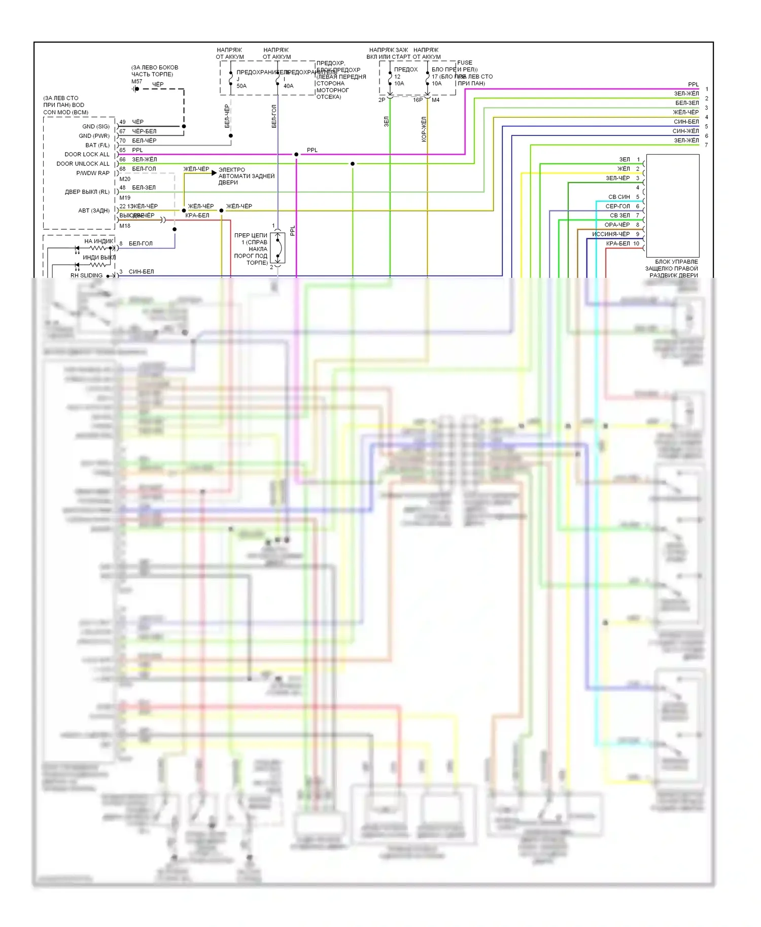 Quest Nissan III (2003-2009): Электросхема правой и левой раздвижной двери (1 из 2) 