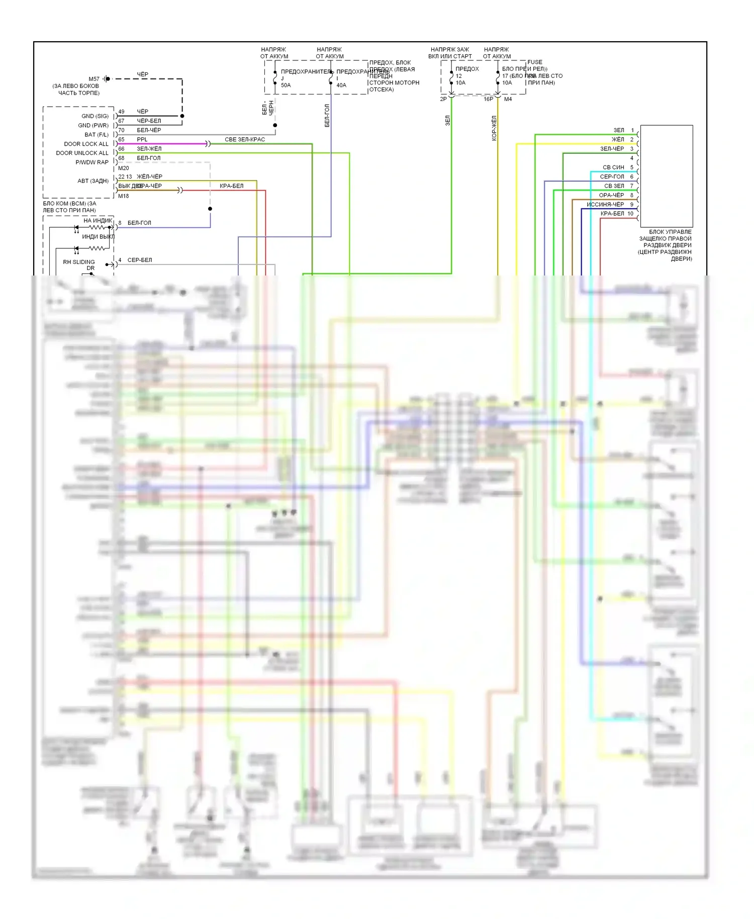 Quest Nissan III (2003-2009): Электросхема правой раздвижной двери 