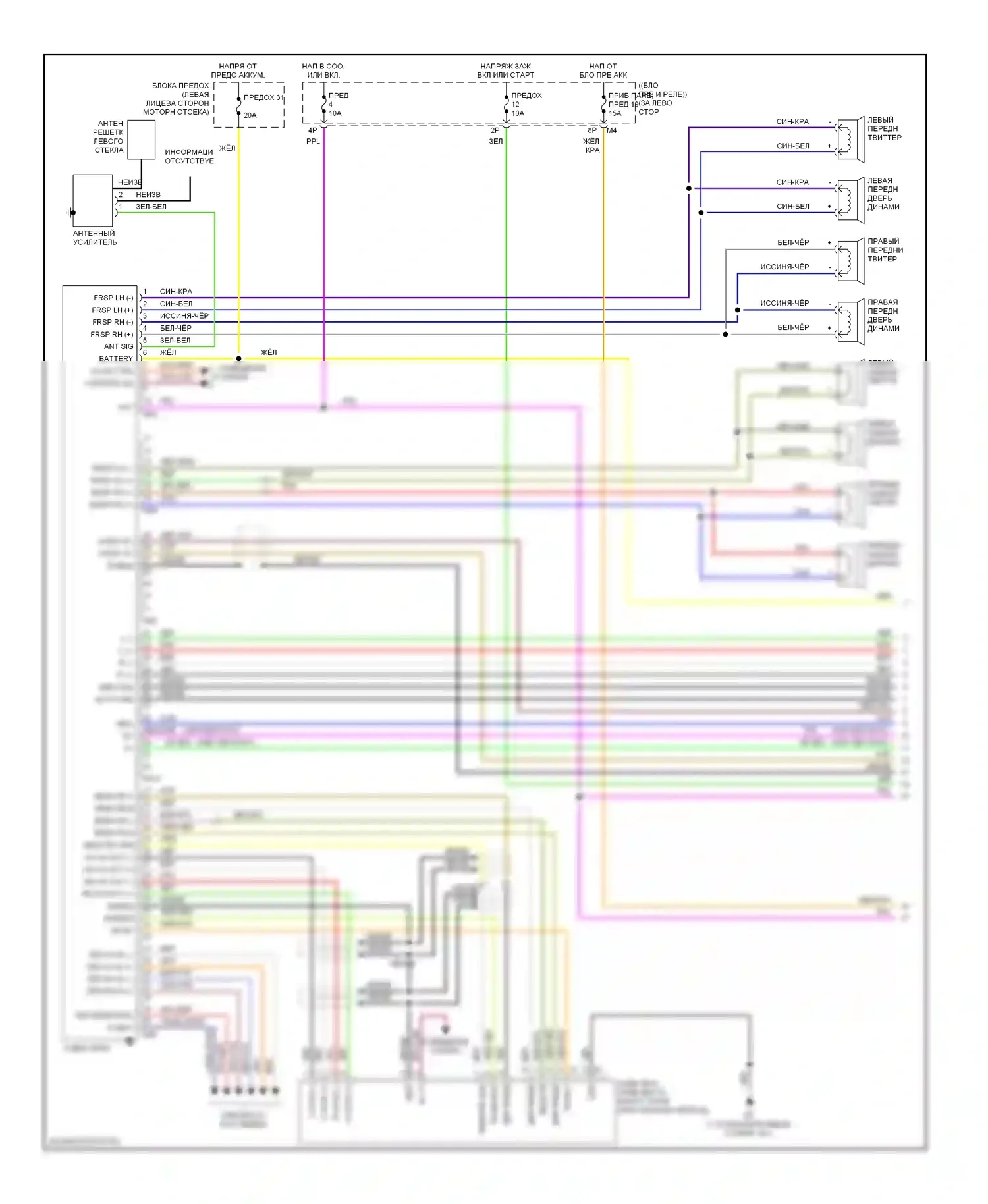 Quest Nissan III (2003-2009): Электросхема магнитолы средней линии (1 из 3) 