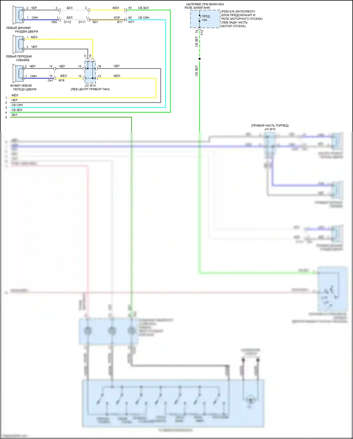 Quest Nissan IV (2010-2024): Электросхема радиосистемы, с отображением звука (2 из 2) 