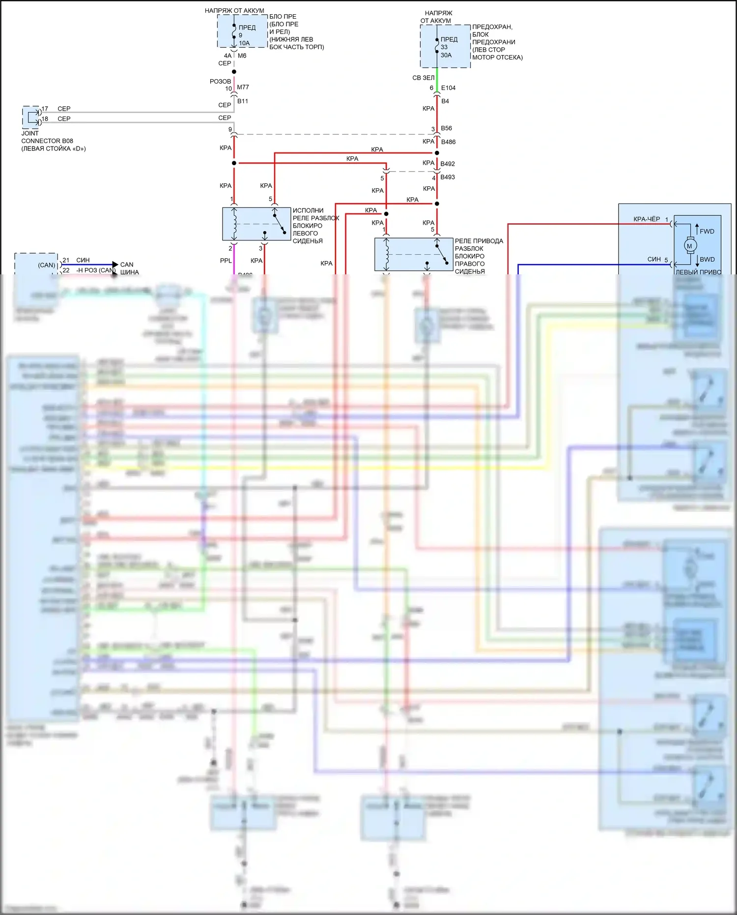 Quest Nissan IV (2010-2024): Электросхема складного сиденья третьего ряда 
