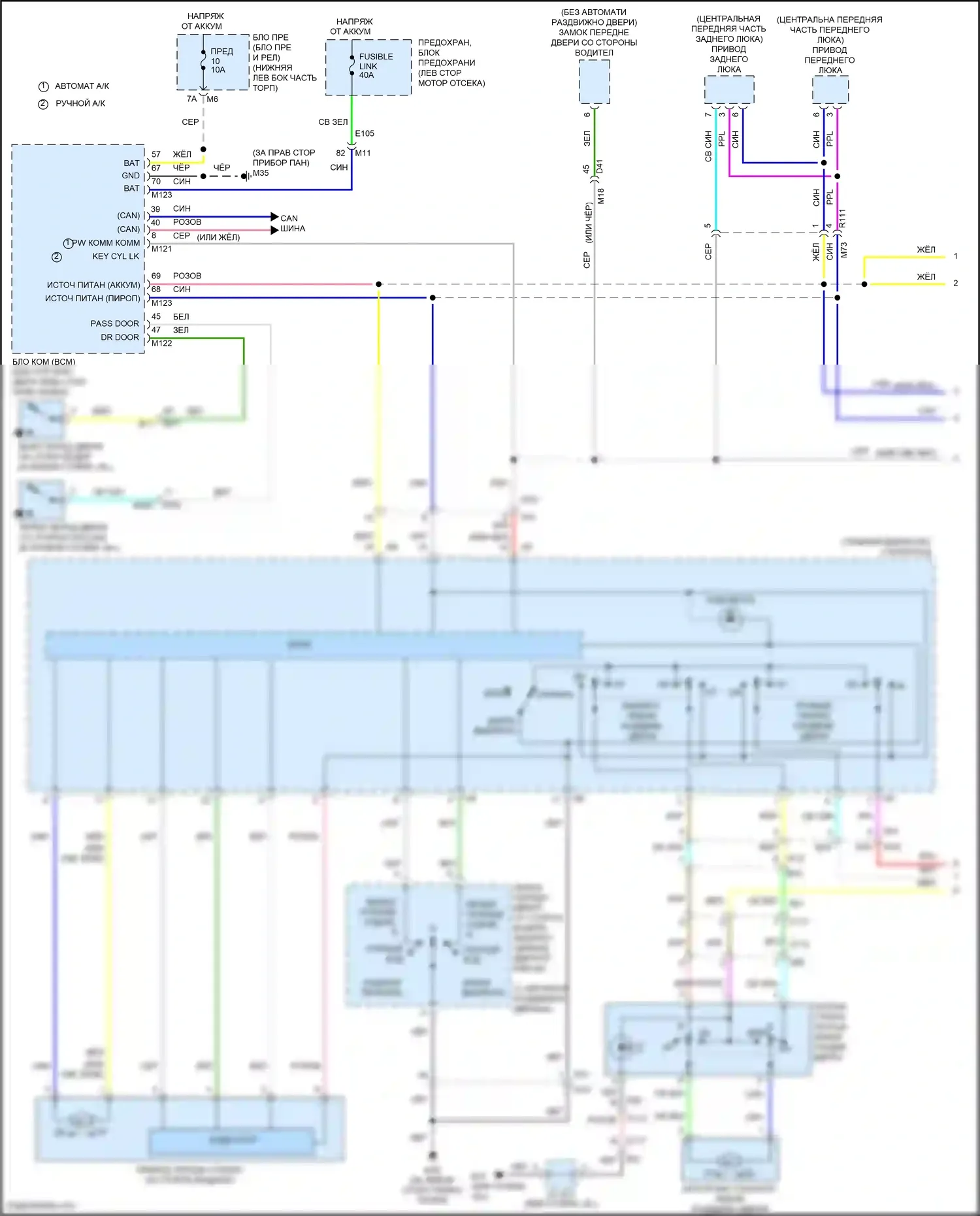Quest Nissan IV (2010-2024): Электросхема стеклоподъемников с системой защиты от защемления со стороны водителя и пассажира (1 из 2) 