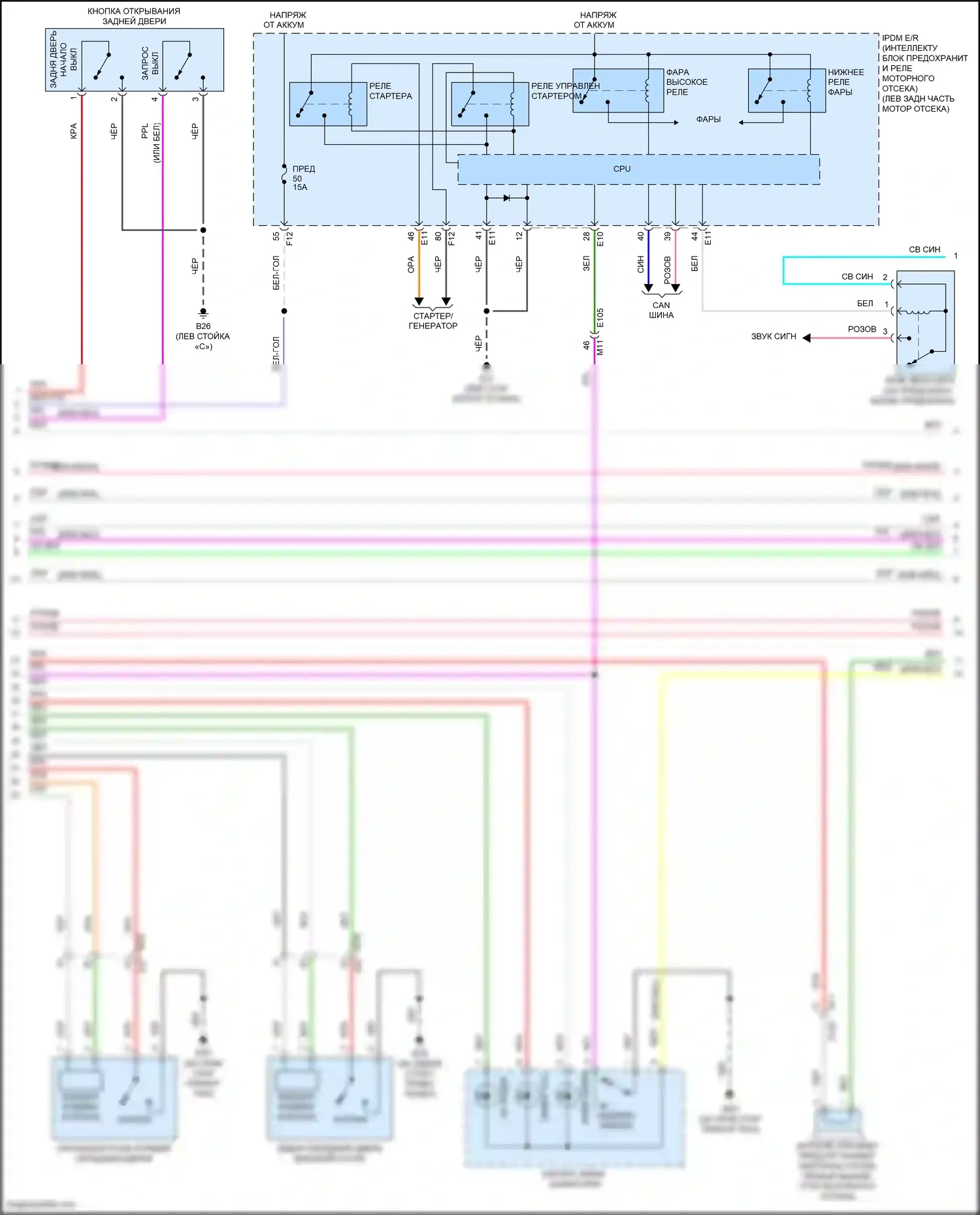 Quest Nissan IV (2010-2024): Электросхема центрального замка (3 из 4) 