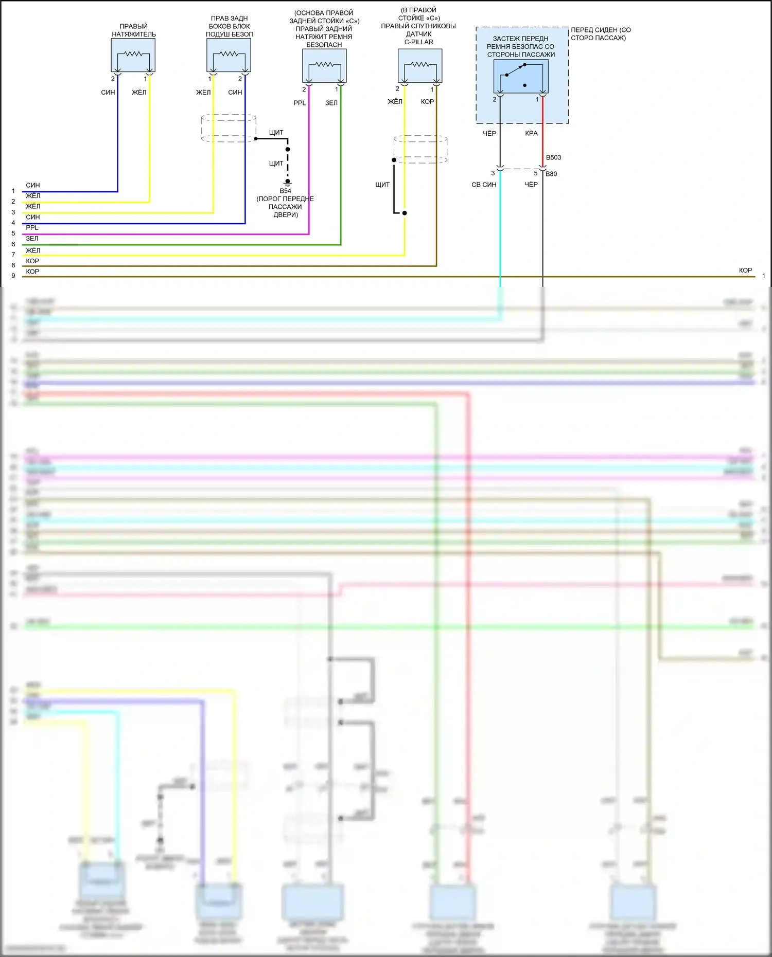 Rogue Sport Nissan I рестайлинг (2019-2024): Электросхема подушек безопасности (2 из 3) 