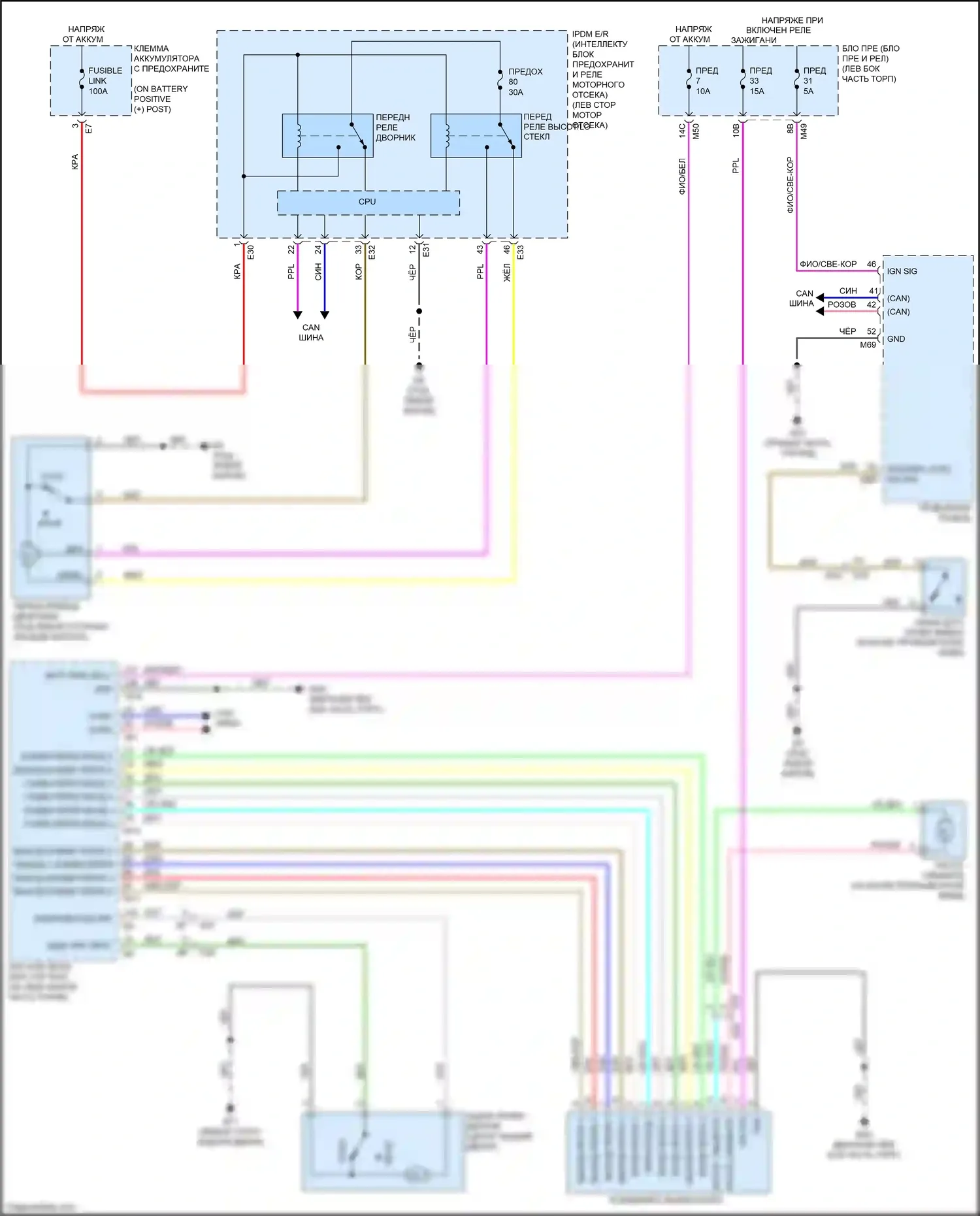 Rogue Sport Nissan I (2017-2019): Дворники и омыватели электросхема 