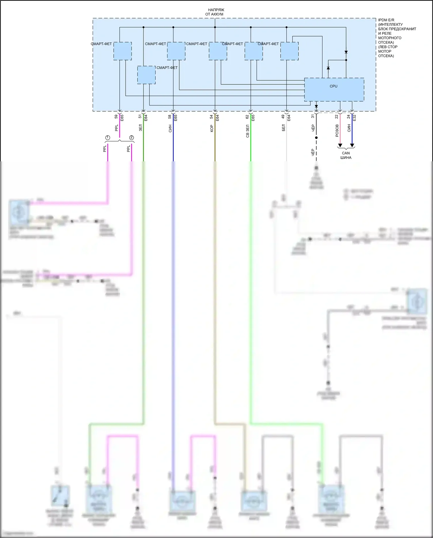 Rogue Sport Nissan I (2017-2019): Электросхема фар, с галогенными фарами (2 из 2) 