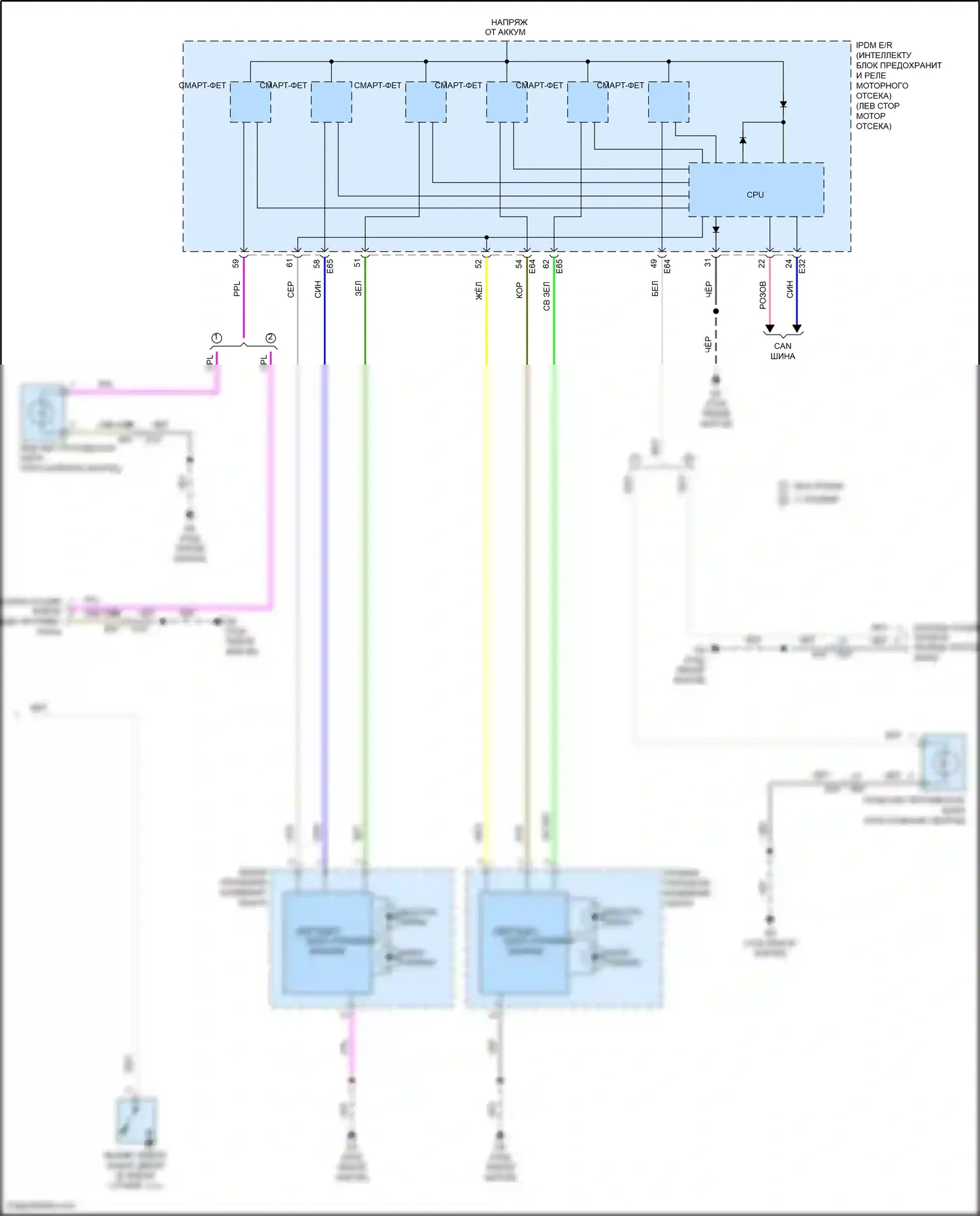 Rogue Sport Nissan I (2017-2019): Электросхема фар, со светодиодными фарами (2 из 2) 