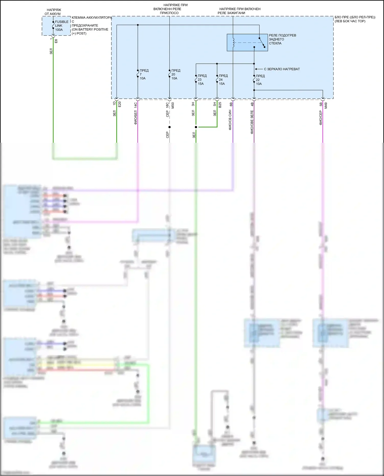 Rogue Sport Nissan I (2017-2019): Электросхема подогрева стекол 