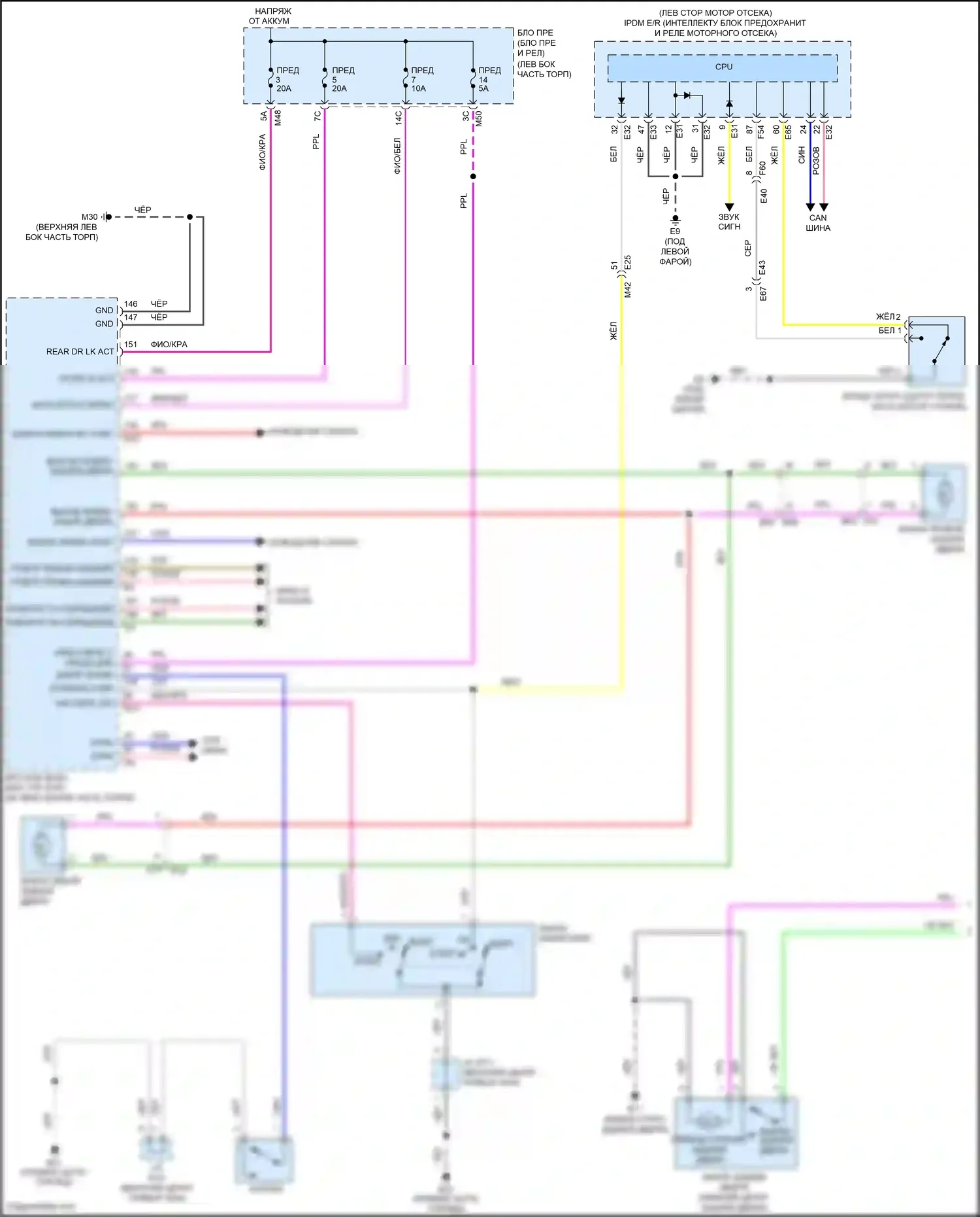 Rogue Sport Nissan I (2017-2019): Электросхема центрального замка, без блока интеллектуальных ключей (1 из 2) 