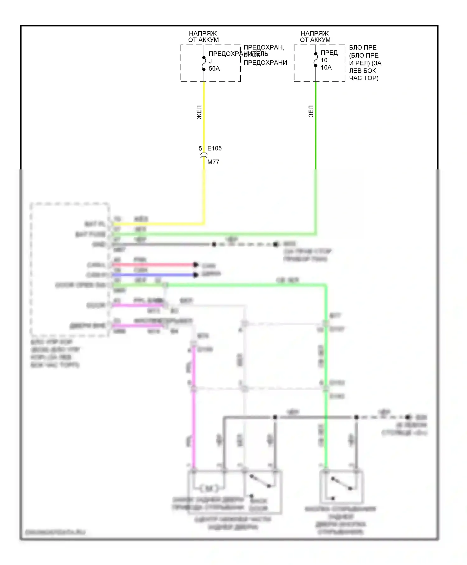 Rogue Nissan I рестайлинг (2010-2013): Электросхема устройства открывания задней двери 