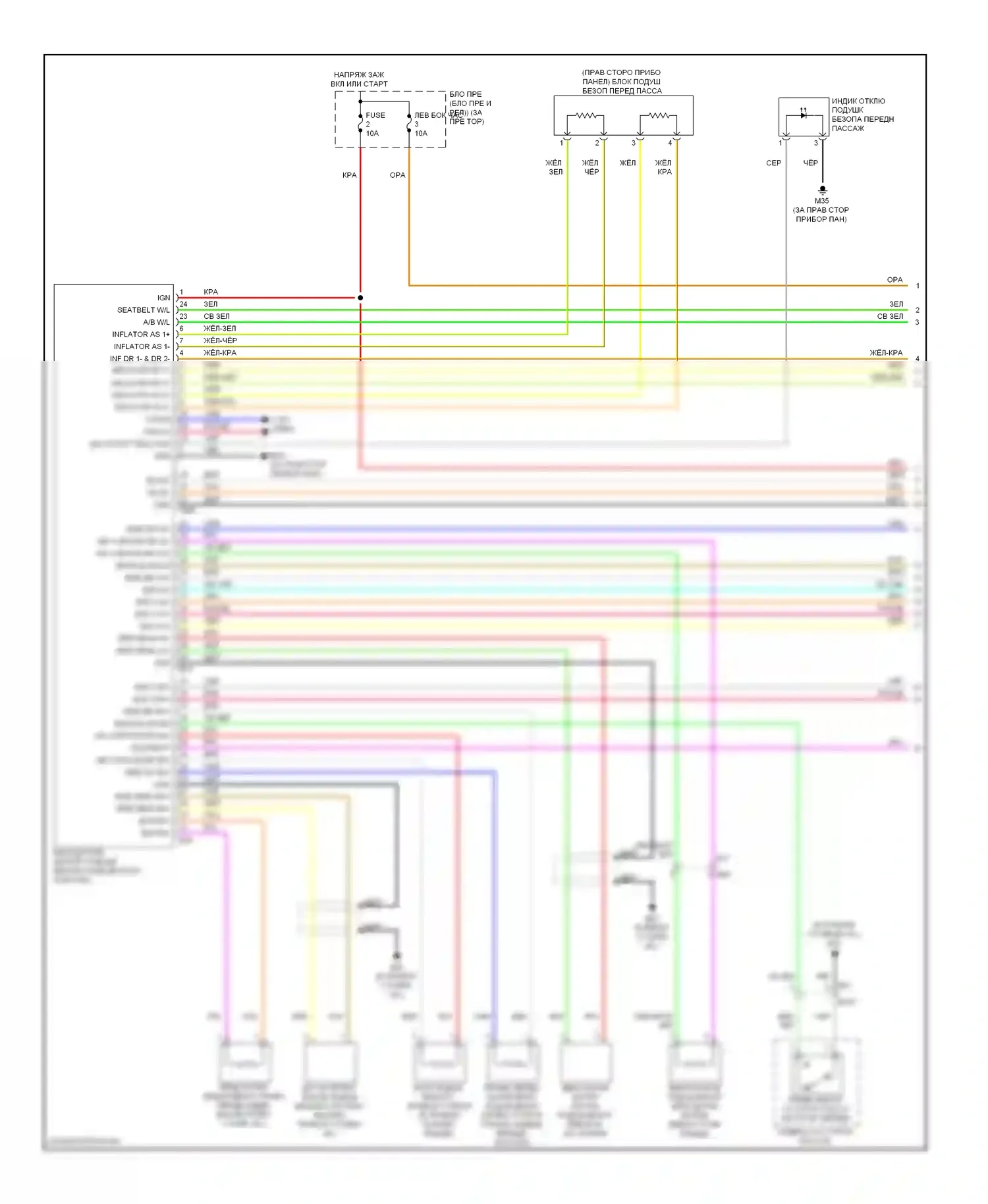 Rogue Nissan I рестайлинг (2010-2013): Электросхема подушек безопасности (1 из 2) 