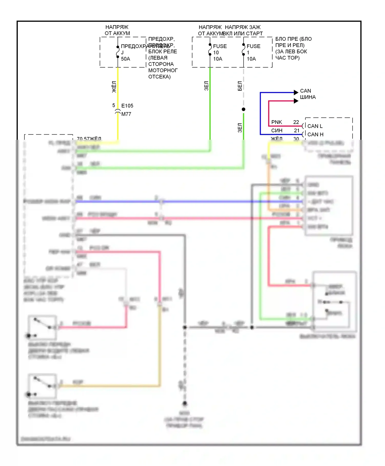 Rogue Nissan I рестайлинг (2010-2013): Электросхема складной крыши/люка 