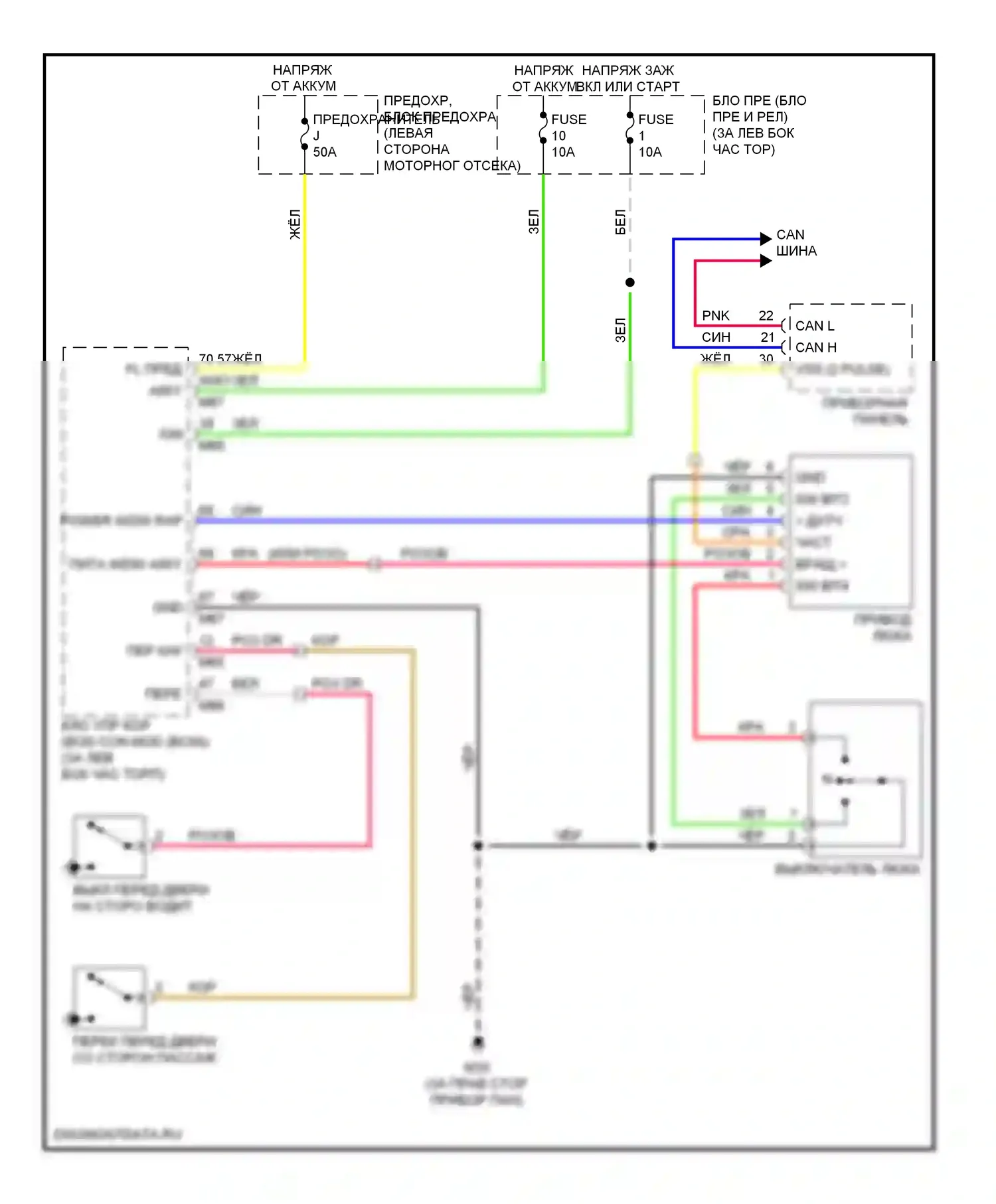 Rogue Nissan I (2007-2010): Электросхема складной крыши/люка 