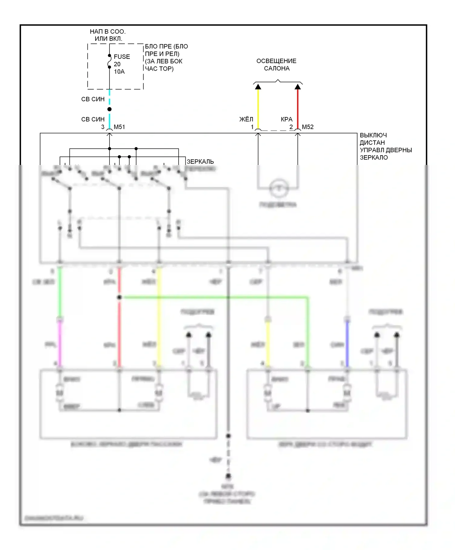 Rogue Nissan I (2007-2010): Электросхема силового зеркала 