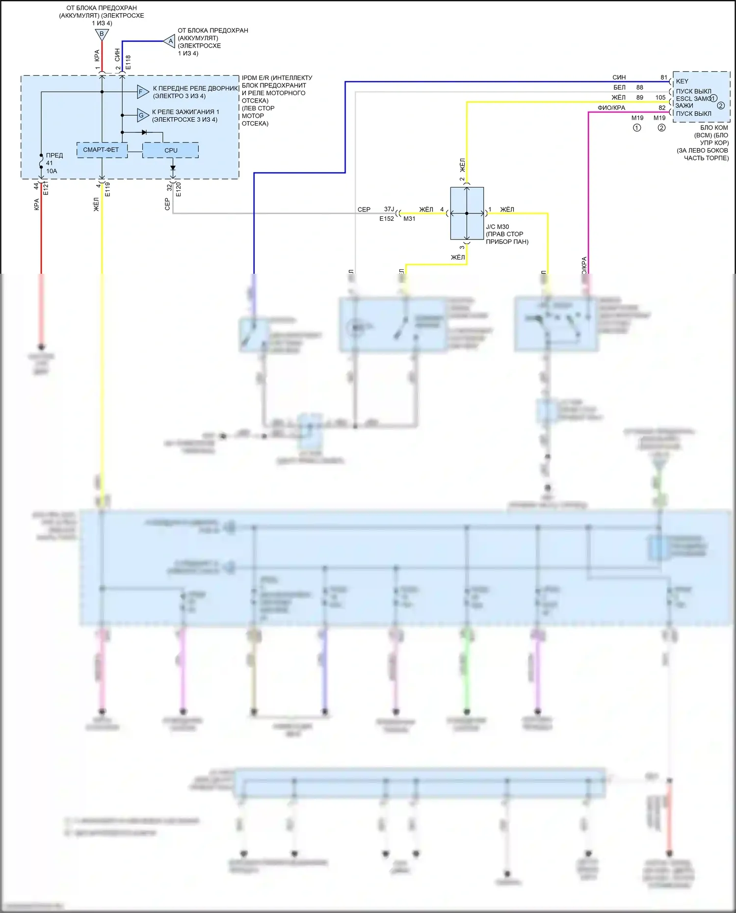 Rogue Nissan II рестайлинг (2016-2020): Электросхема блока предохранителей реле, кроме гибридного (2 из 4) 