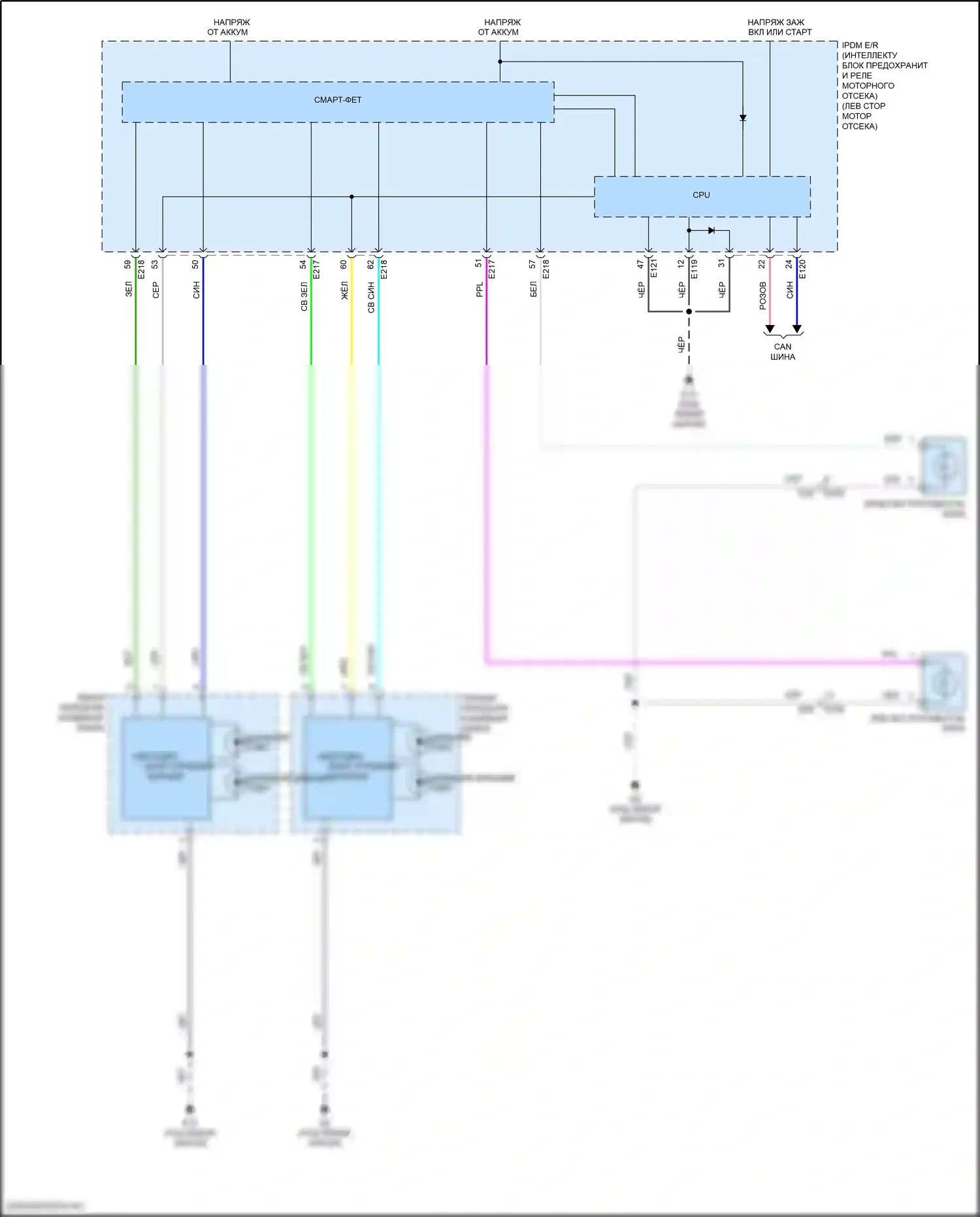 Rogue Nissan II рестайлинг (2016-2020): Электросхема фар, со светодиодными фарами (2 из 2) 