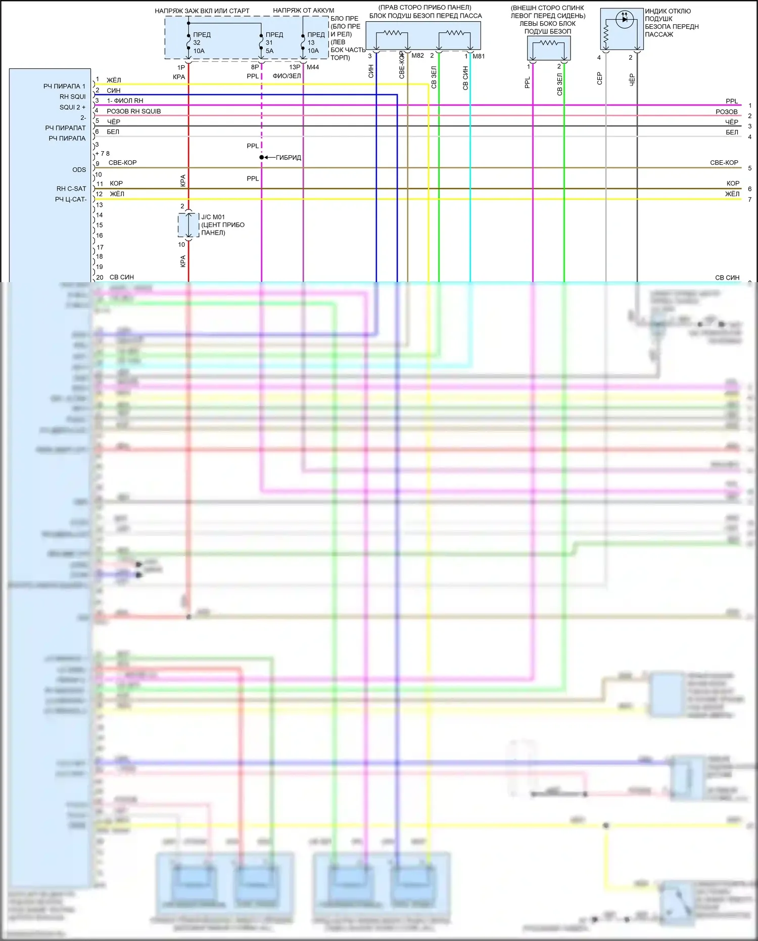 Rogue Nissan II рестайлинг (2016-2020): Электросхема подушек безопасности (1 из 2) 