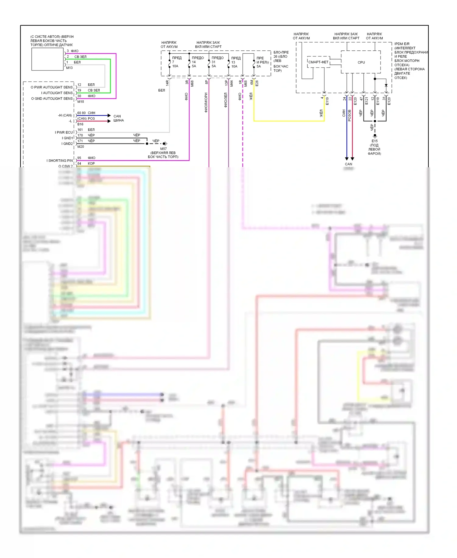 Rogue Nissan II (2013-2016): Электросхема подсветки приборной панели (1 из 2) 