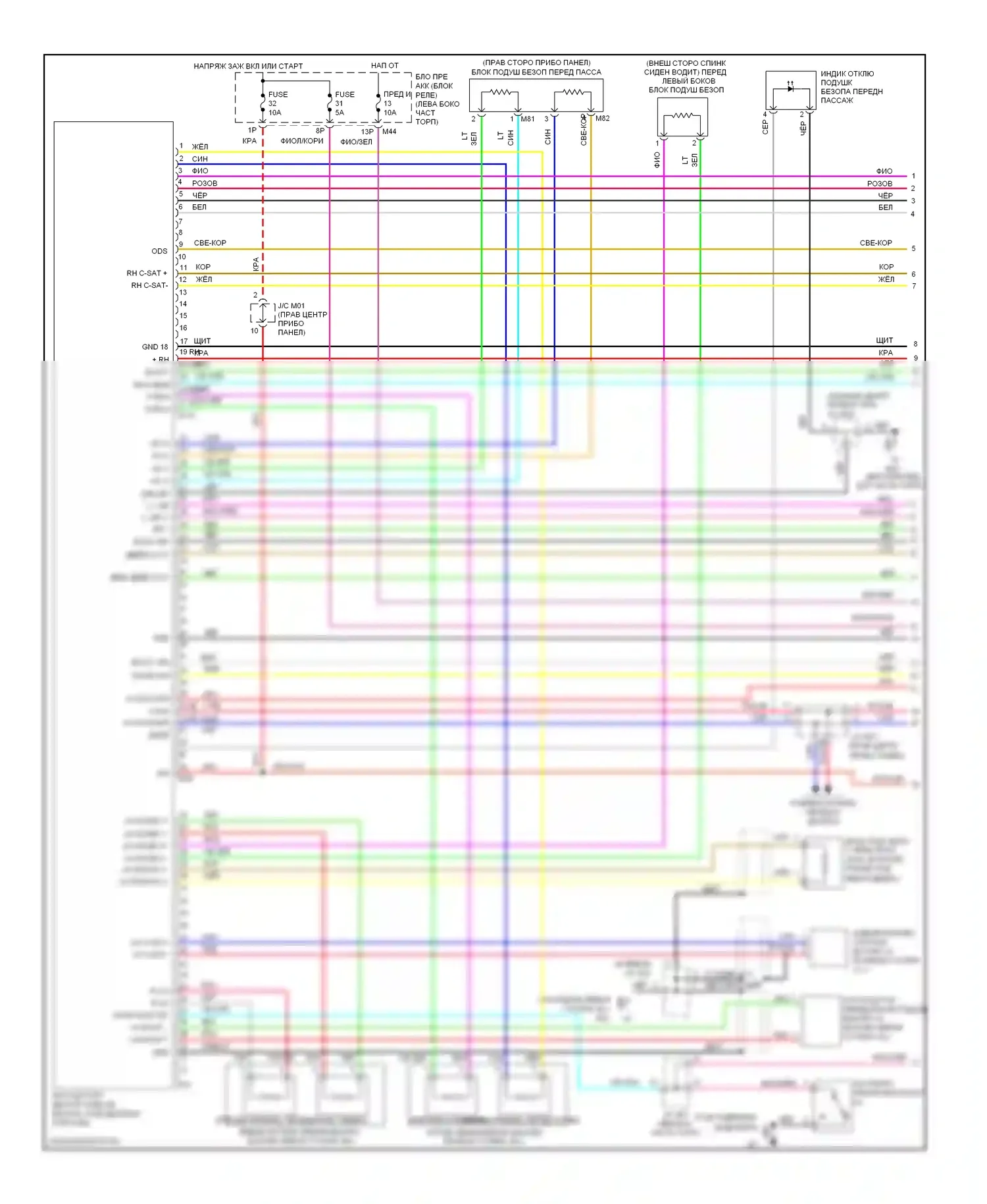 Rogue Nissan II (2013-2016): Электросхема подушек безопасности (1 из 2) 