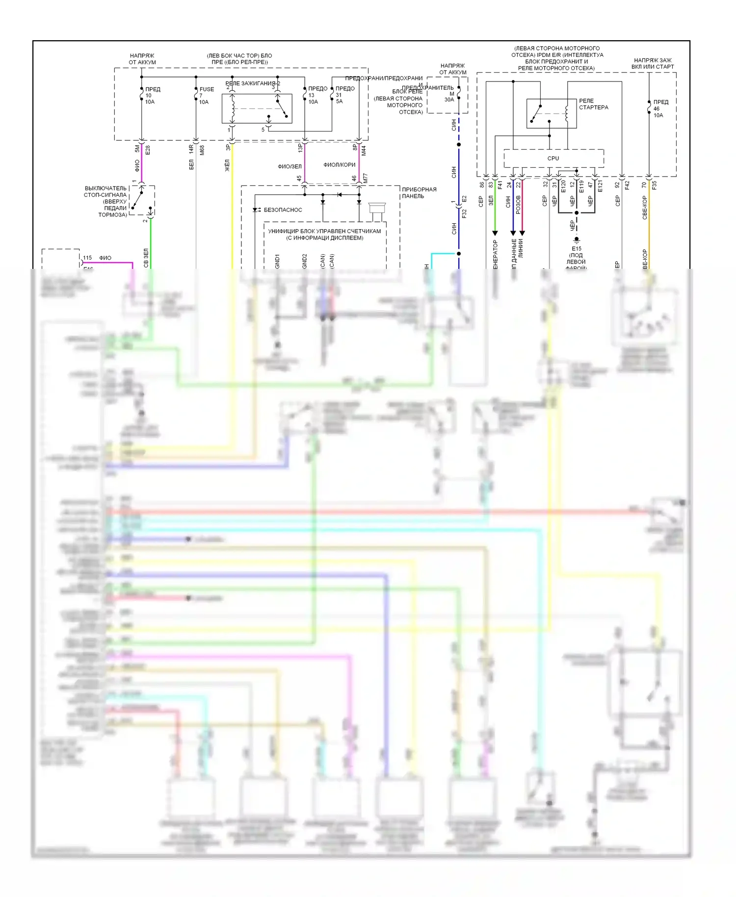 Rogue Nissan II (2013-2016): Электросхема функции запуска двигателя, с интеллектуальным ключевым блоком 