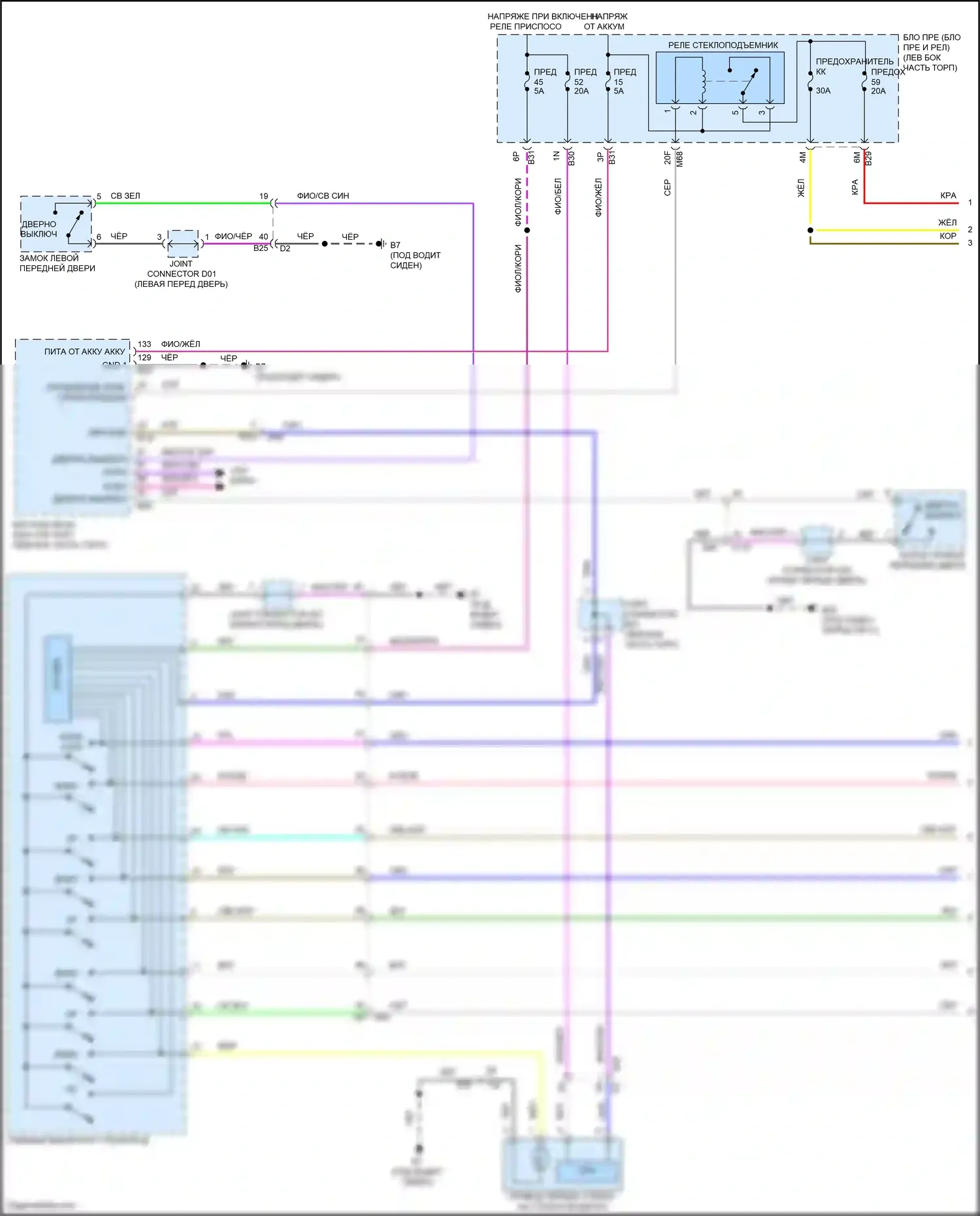 Rogue Nissan III (2020-2024): Электросхема стеклоподъемников (1 из 2) 