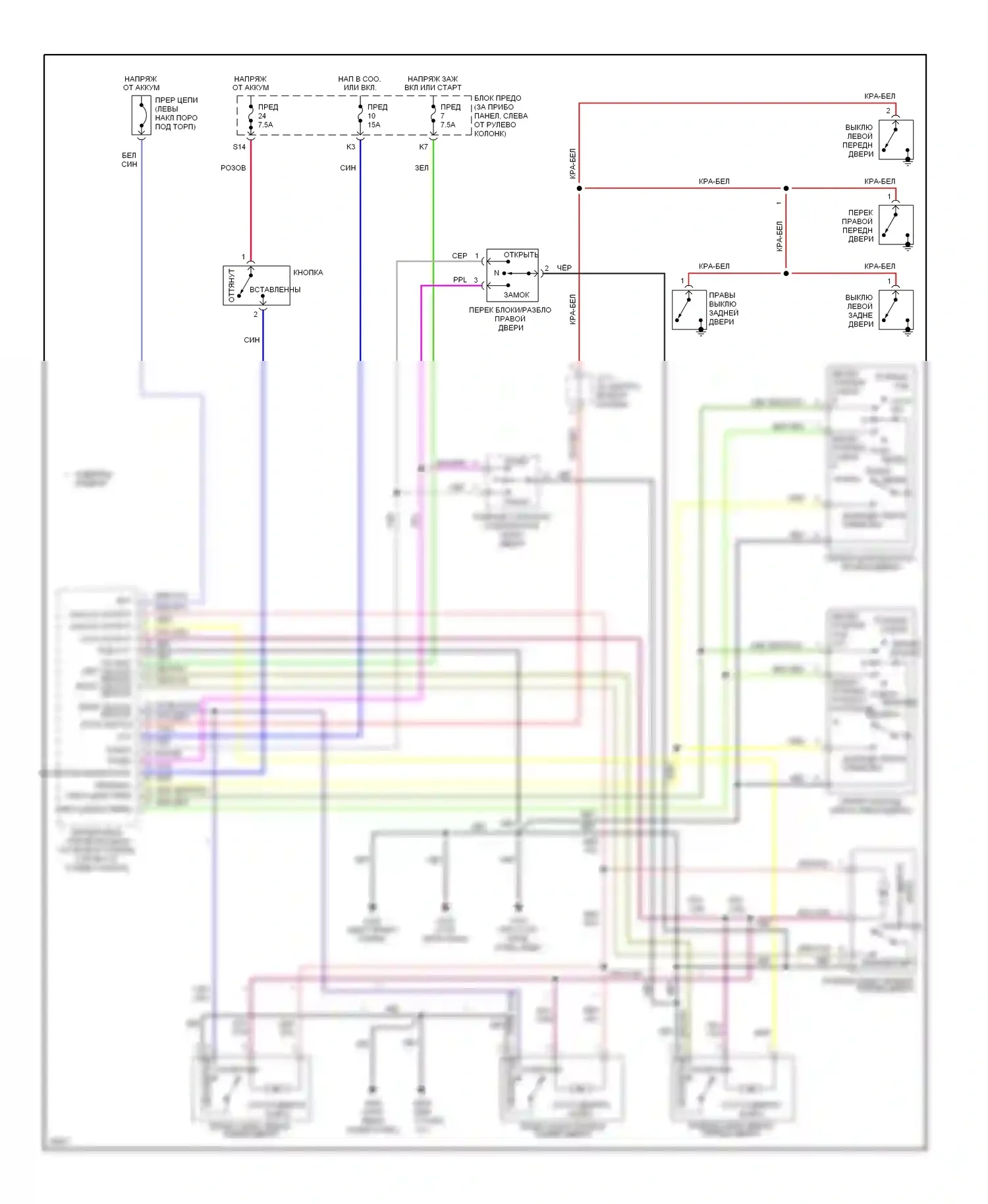 Sentra Nissan B14 (1994-1999): Электросхема бесключевого доступа 