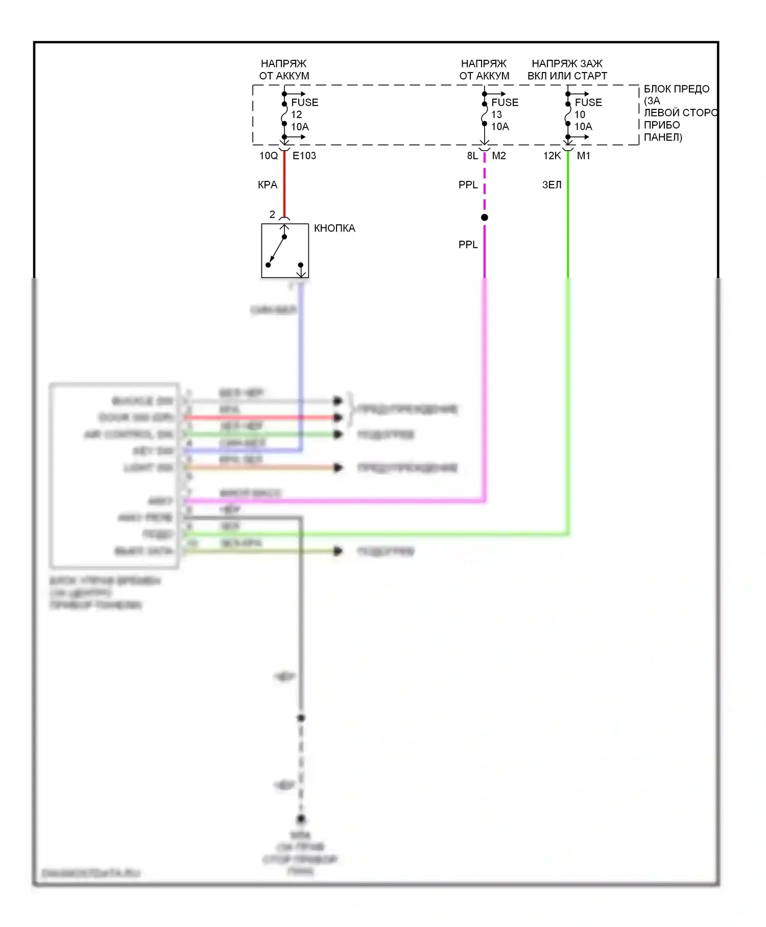 Sentra Nissan B15 (1998-2006): Электросхема блоков управления кузовом, без центрального замка 