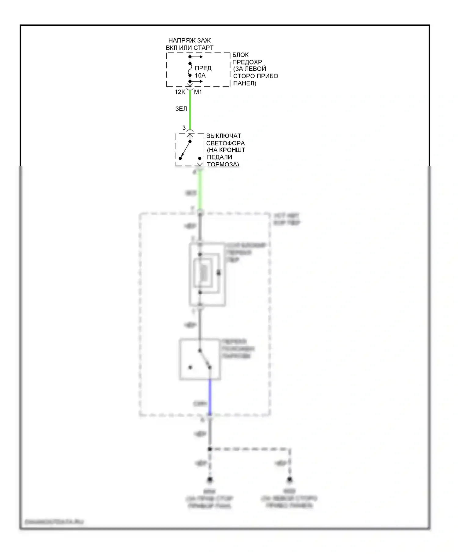 Sentra Nissan B15 (1998-2006): Электросхема блокировки селектора 