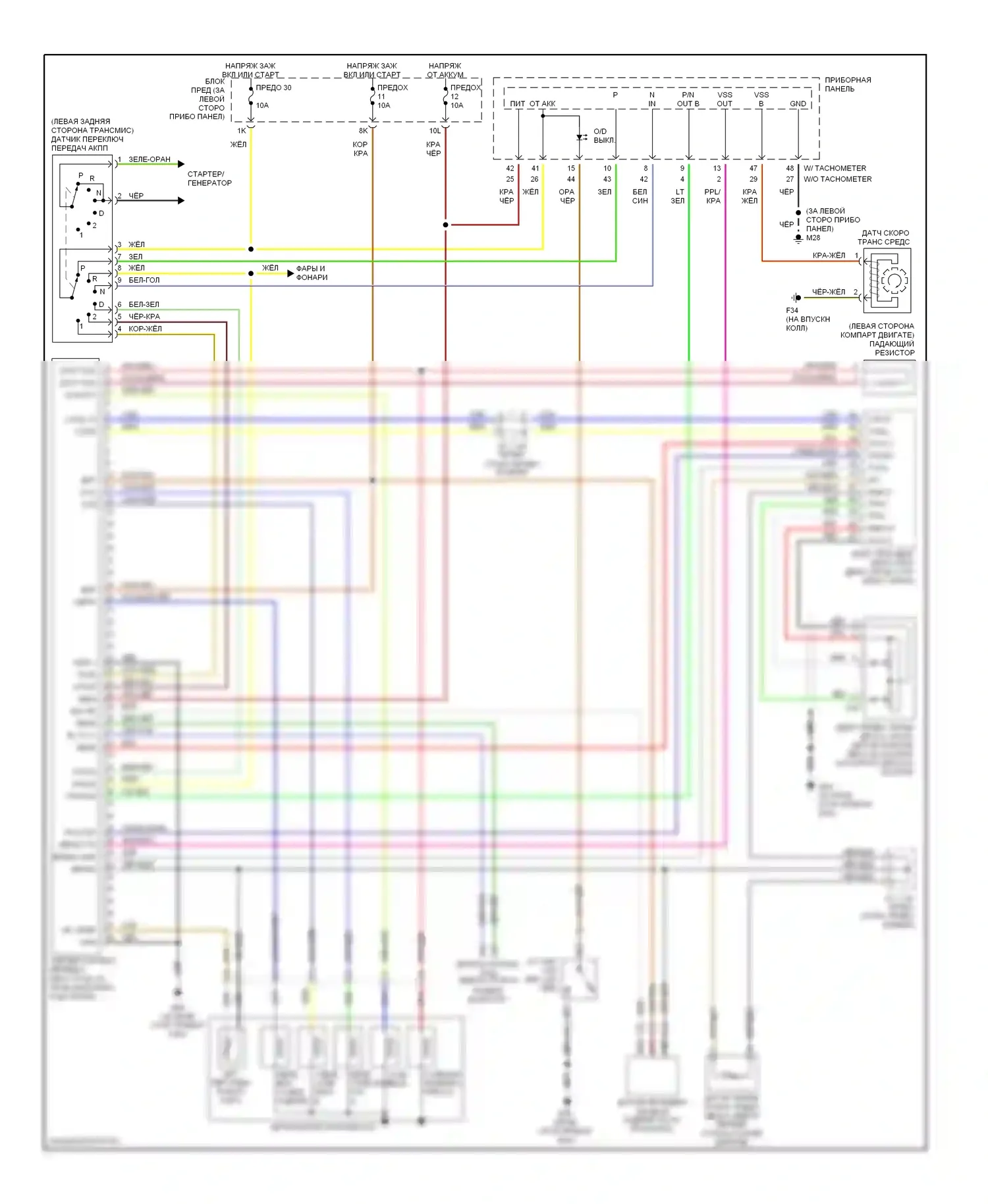 Sentra Nissan B15 (1998-2006): Электросхема коробки передач 