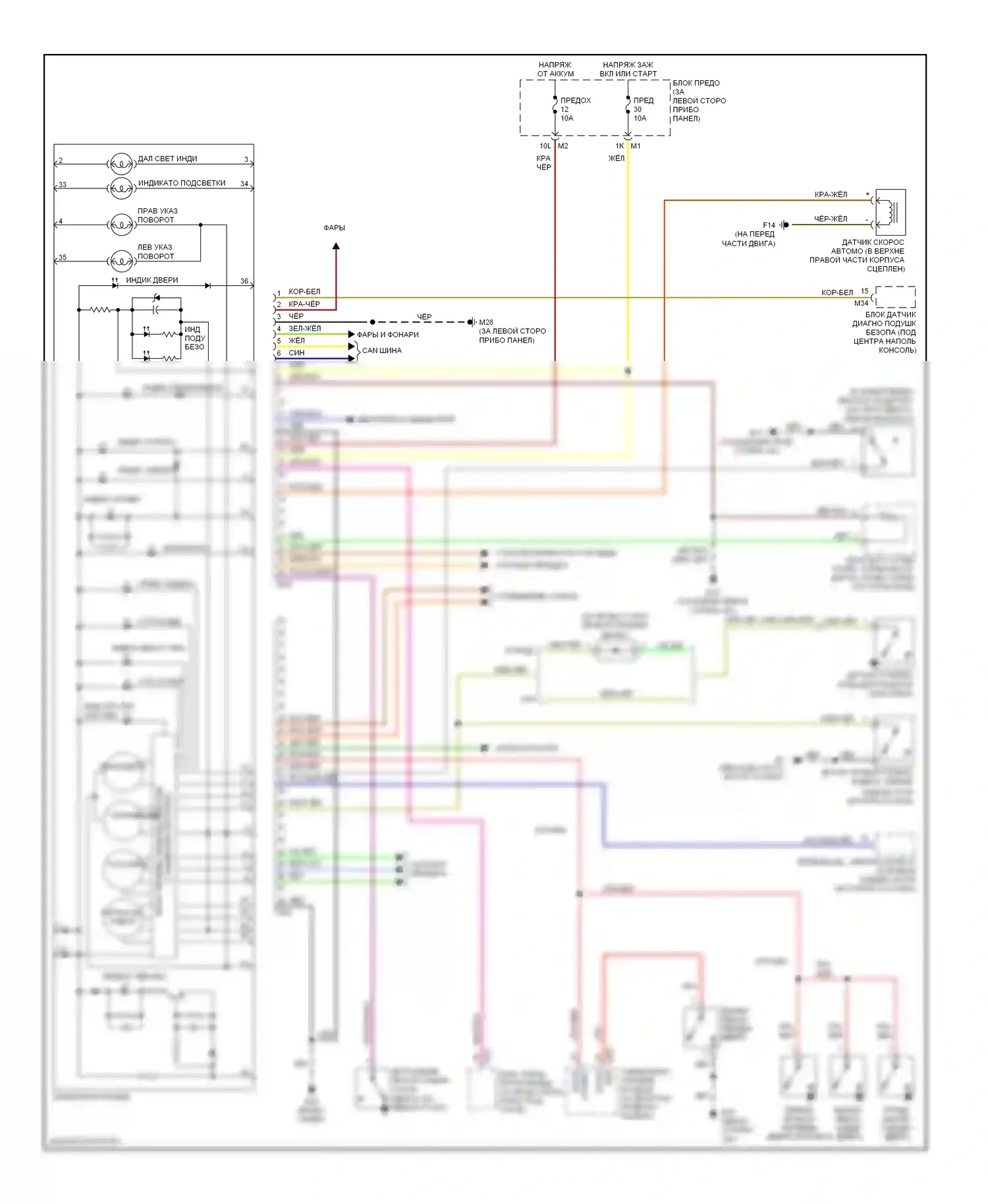 Sentra Nissan B15 (1998-2006): 2,5л, электросхема приборной панели, с тахометром 