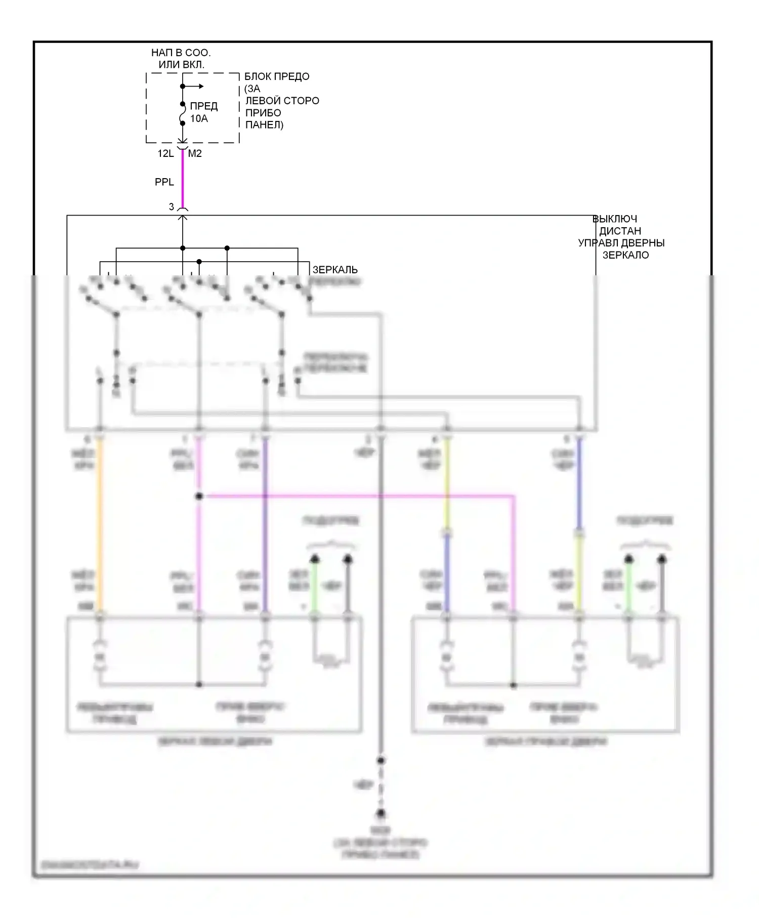 Sentra Nissan B15 (1998-2006): Электросхема управления зеркалами заднего вида 