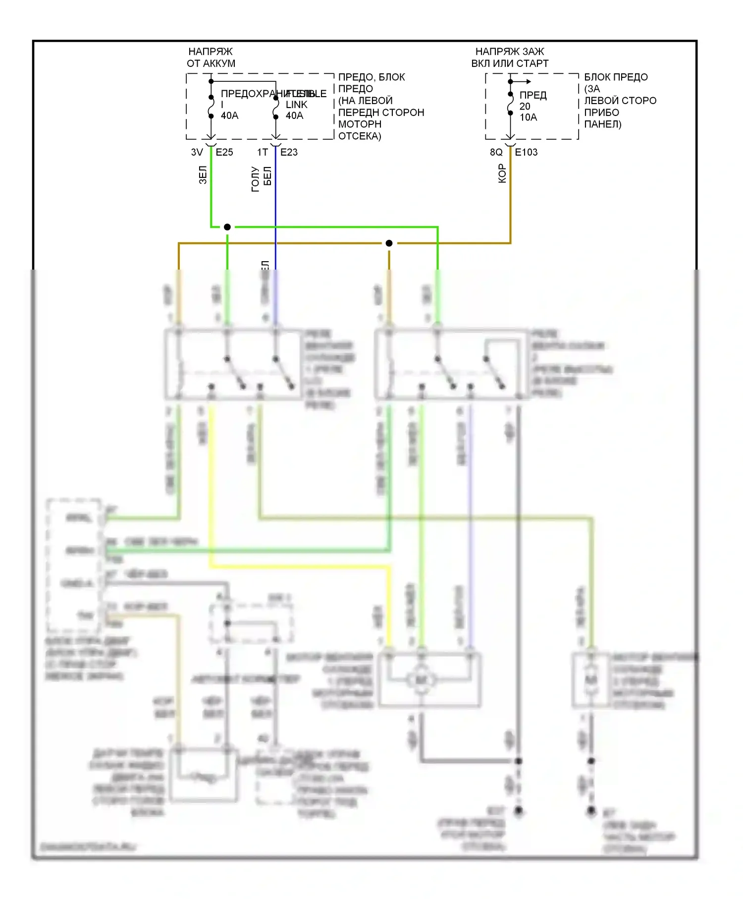Sentra Nissan B15 (1998-2006): 1.8l, электросхема вентилятора охлаждения 