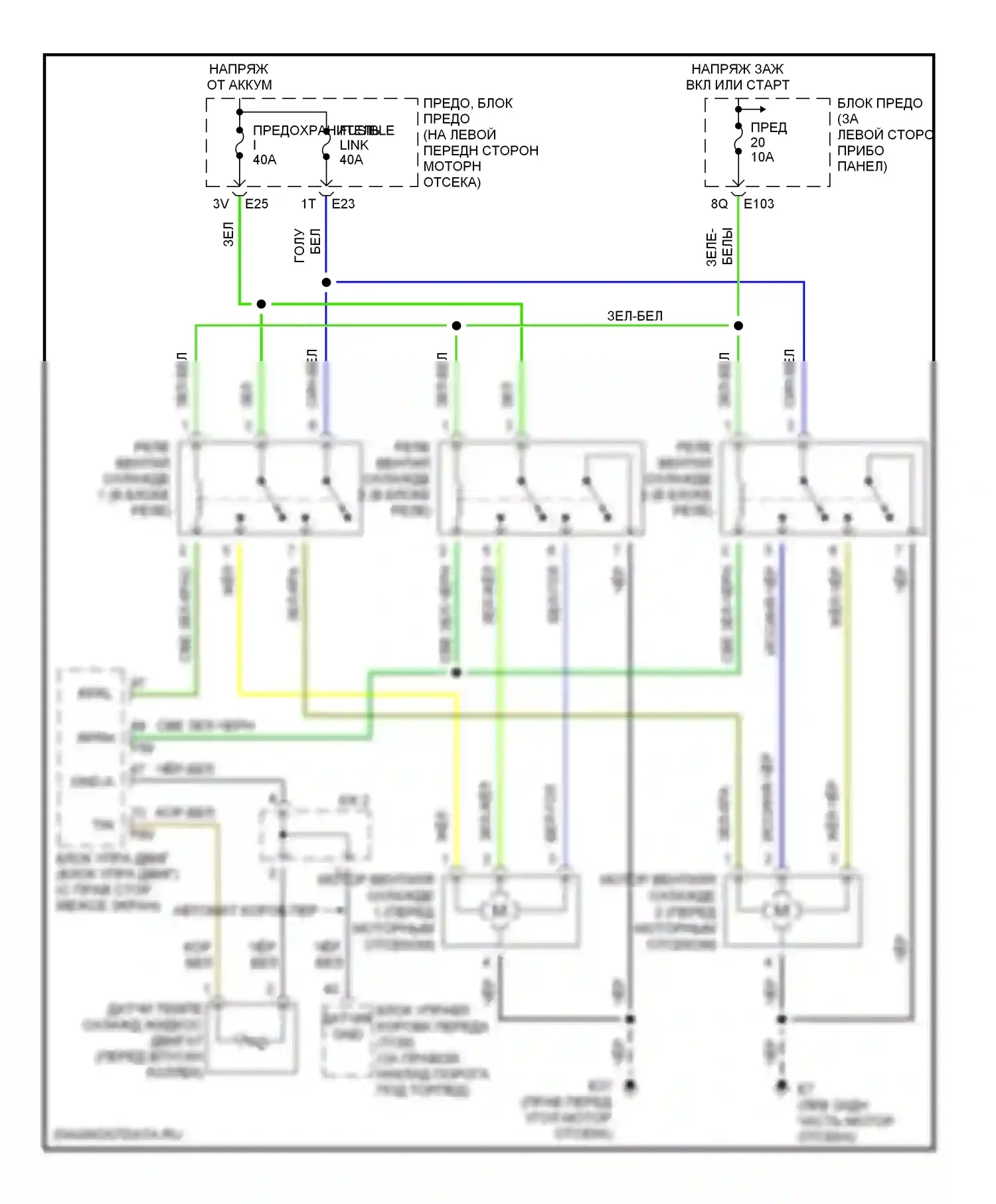 Sentra Nissan B15 (1998-2006): 2,5л, электросхема вентилятора охлаждения 
