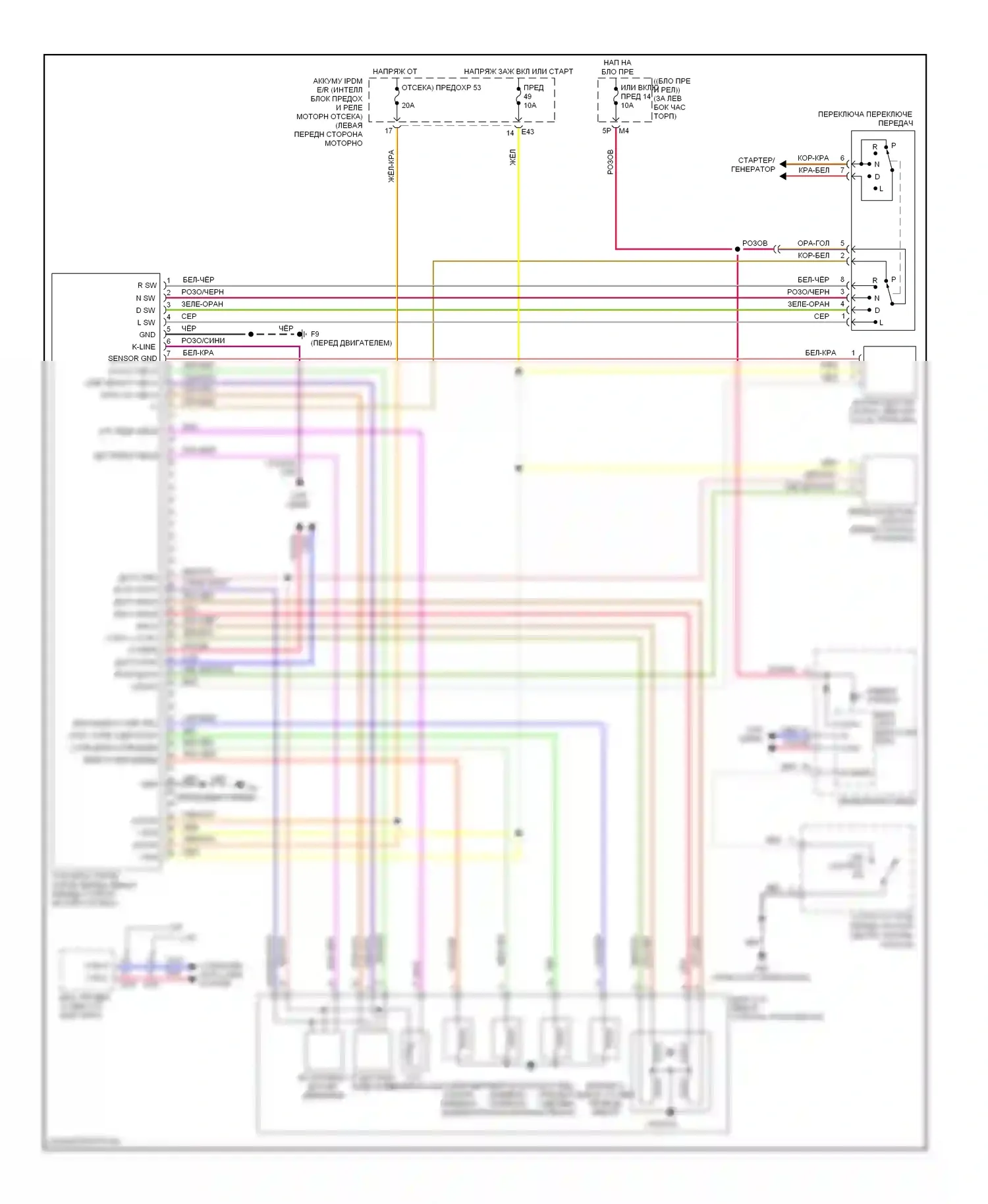 Sentra Nissan B16 рестайлинг (2009-2012): Электросхема коробки передач 
