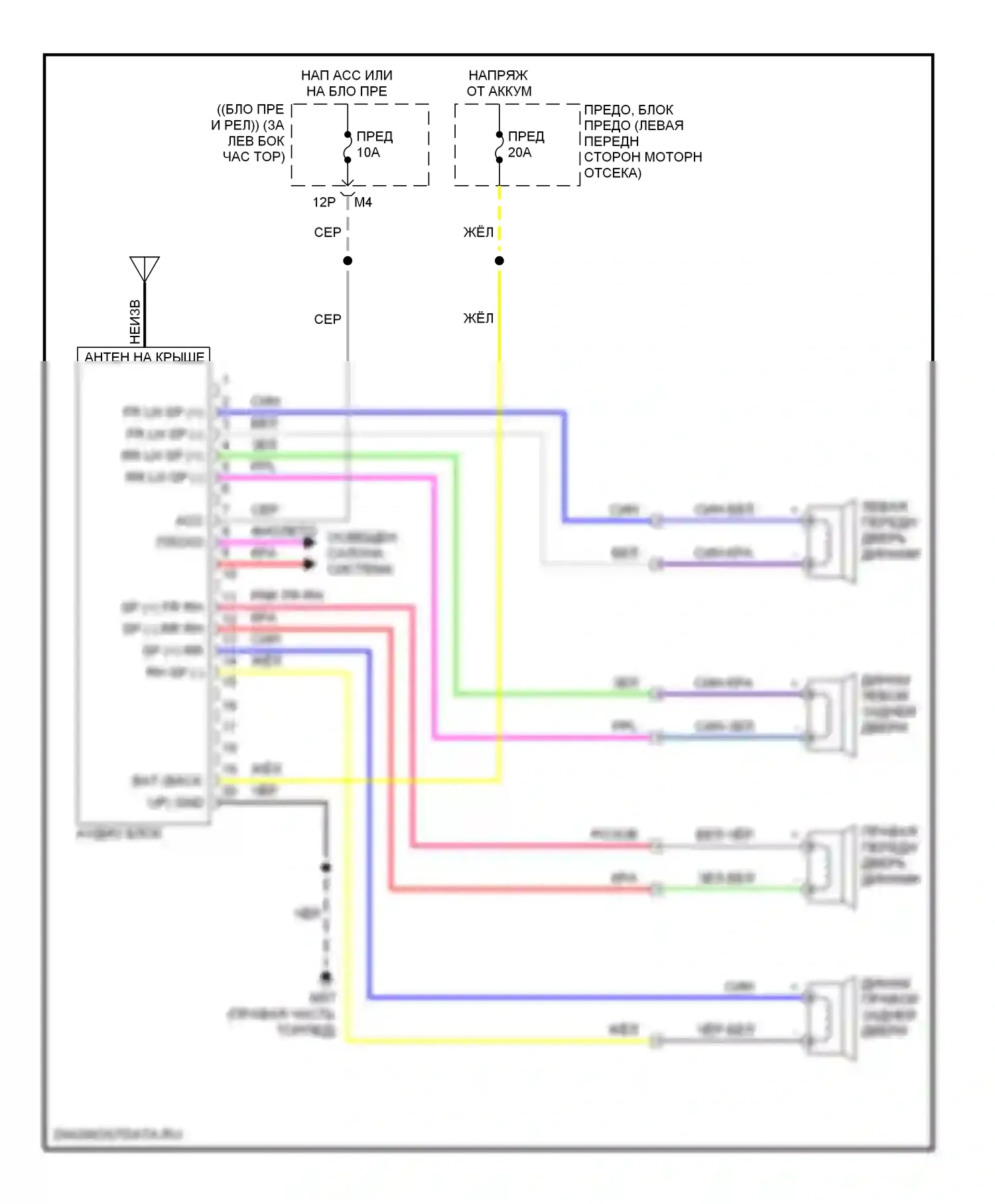Sentra Nissan B16 рестайлинг (2009-2012): Электросхема базовой магнитолы 