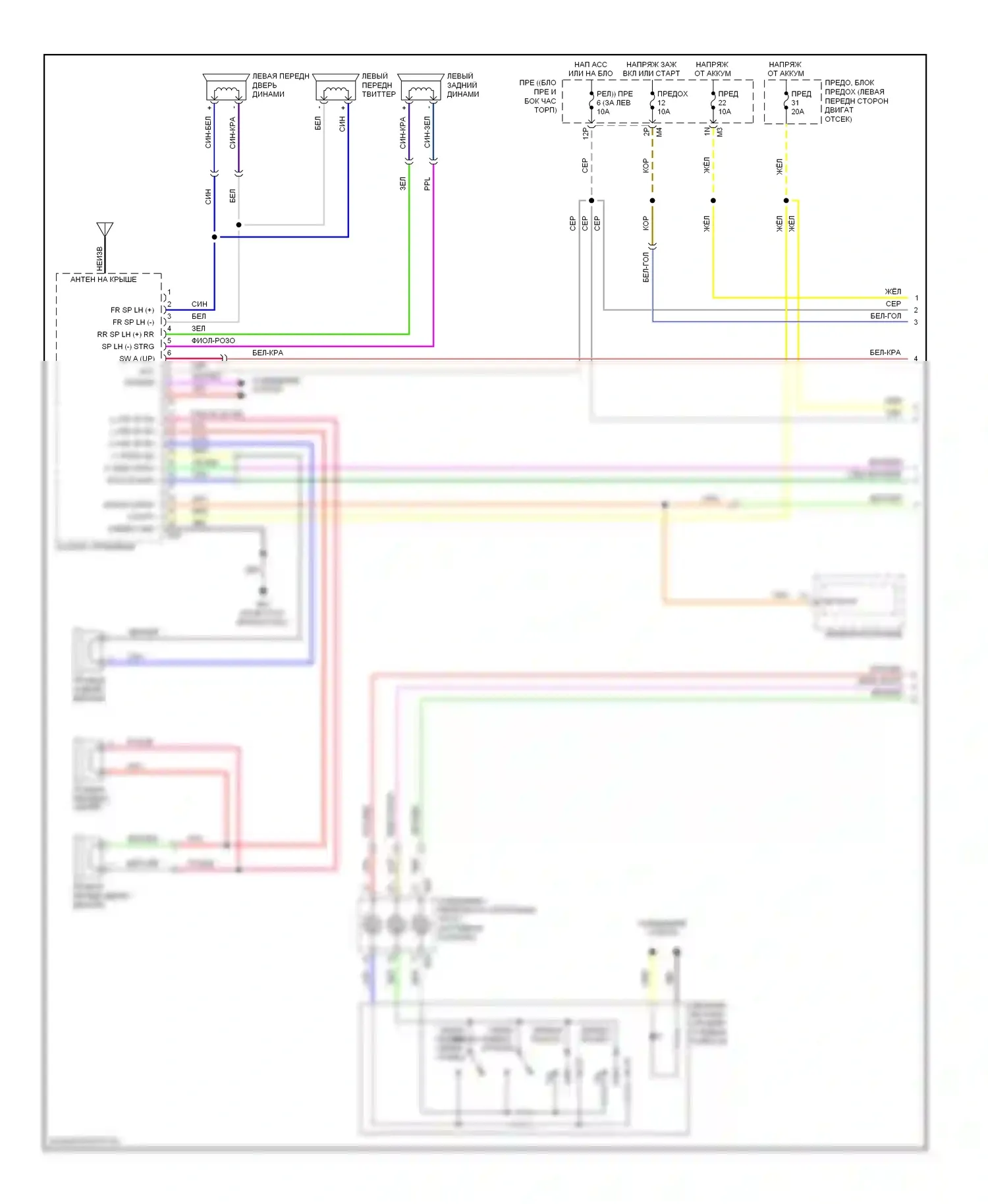 Sentra Nissan B16 рестайлинг (2009-2012): Электросхема магнитолы премиум-класса, без ямки рокфорда и навигации (1 из 2) 