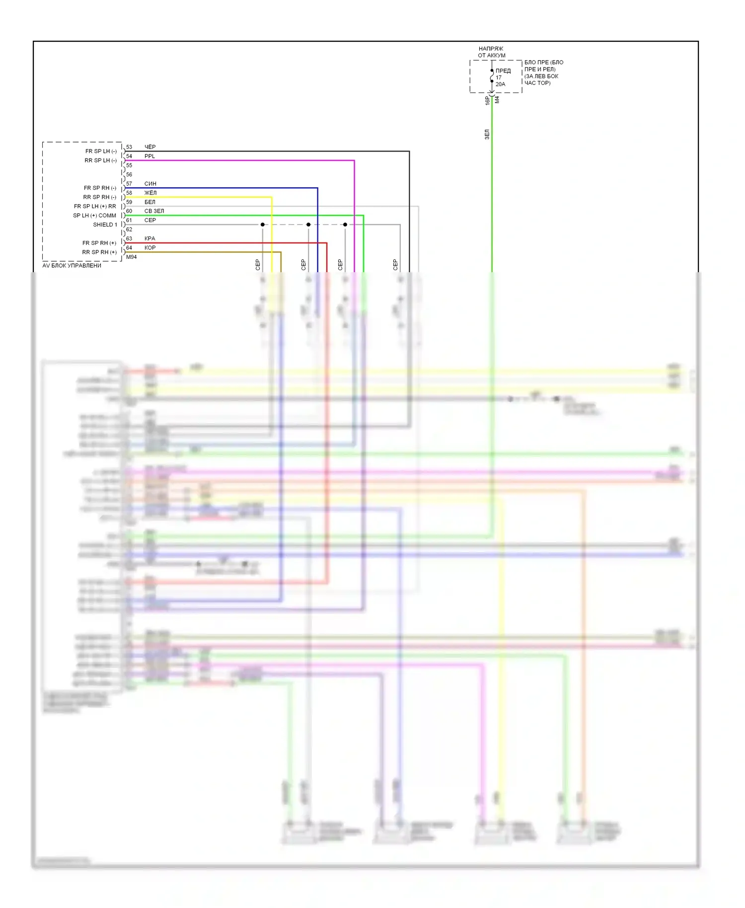 Sentra Nissan B16 рестайлинг (2009-2012): Электросхема магнитолы премиум-класса, с каменной наброской, без навигации (1 из 3) 