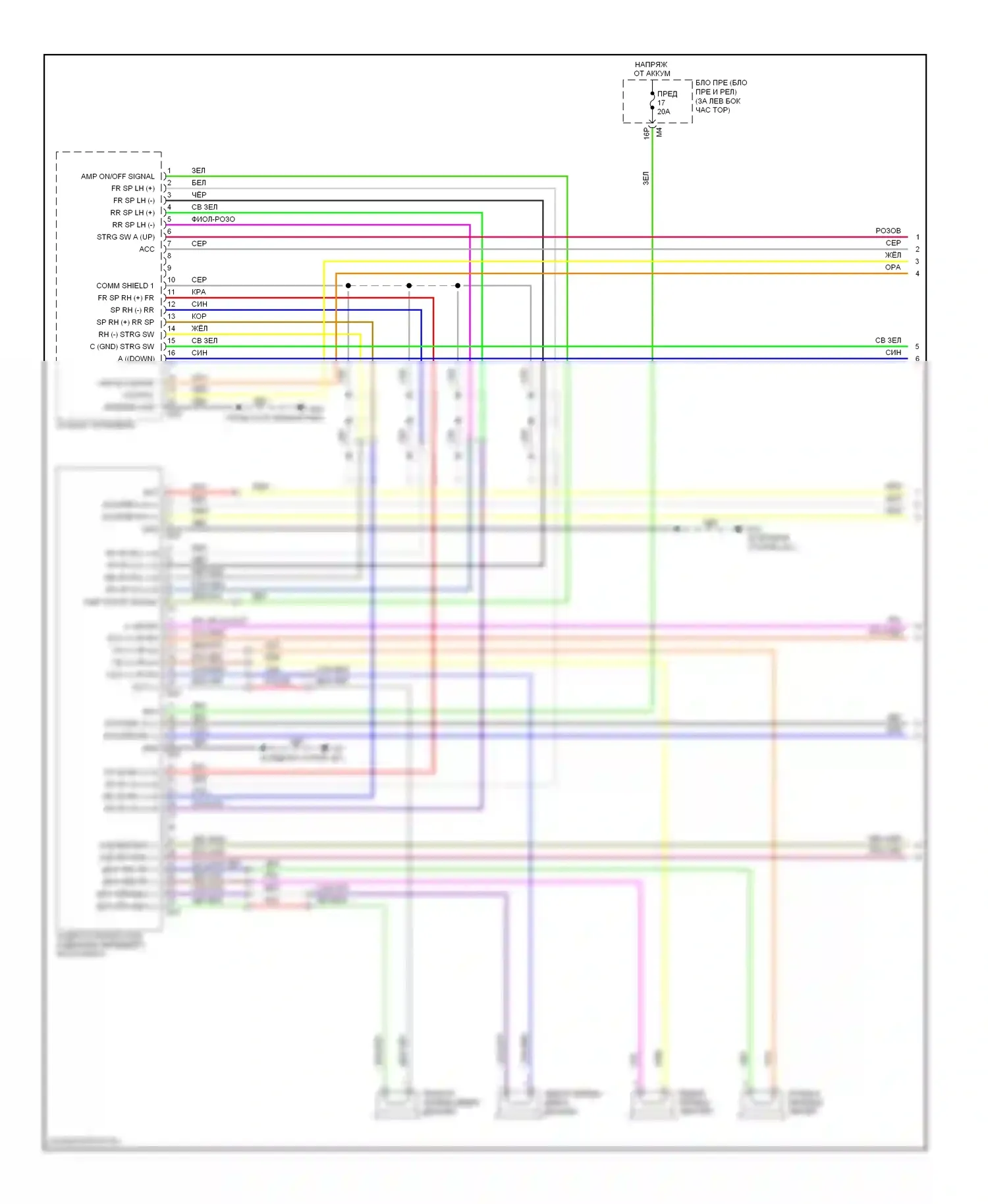 Sentra Nissan B16 рестайлинг (2009-2012): Электросхема магнитолы премиум-класса, с откосом рокфорда и навигацией (1 из 3) 