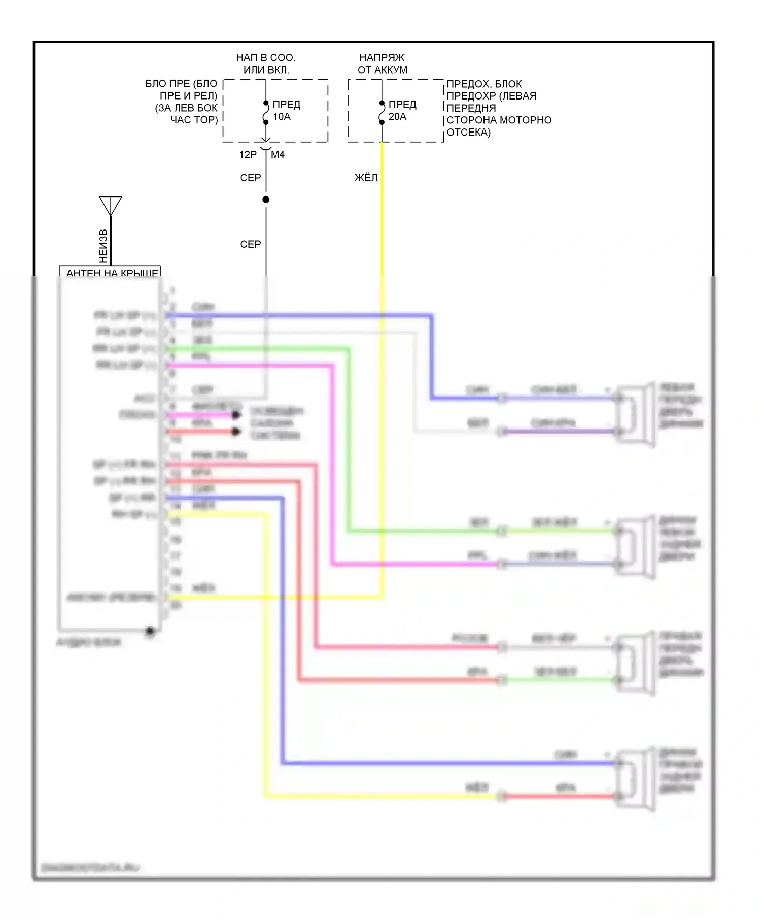 Sentra Nissan B16 (2006-2009): Электросхема базовой магнитолы 