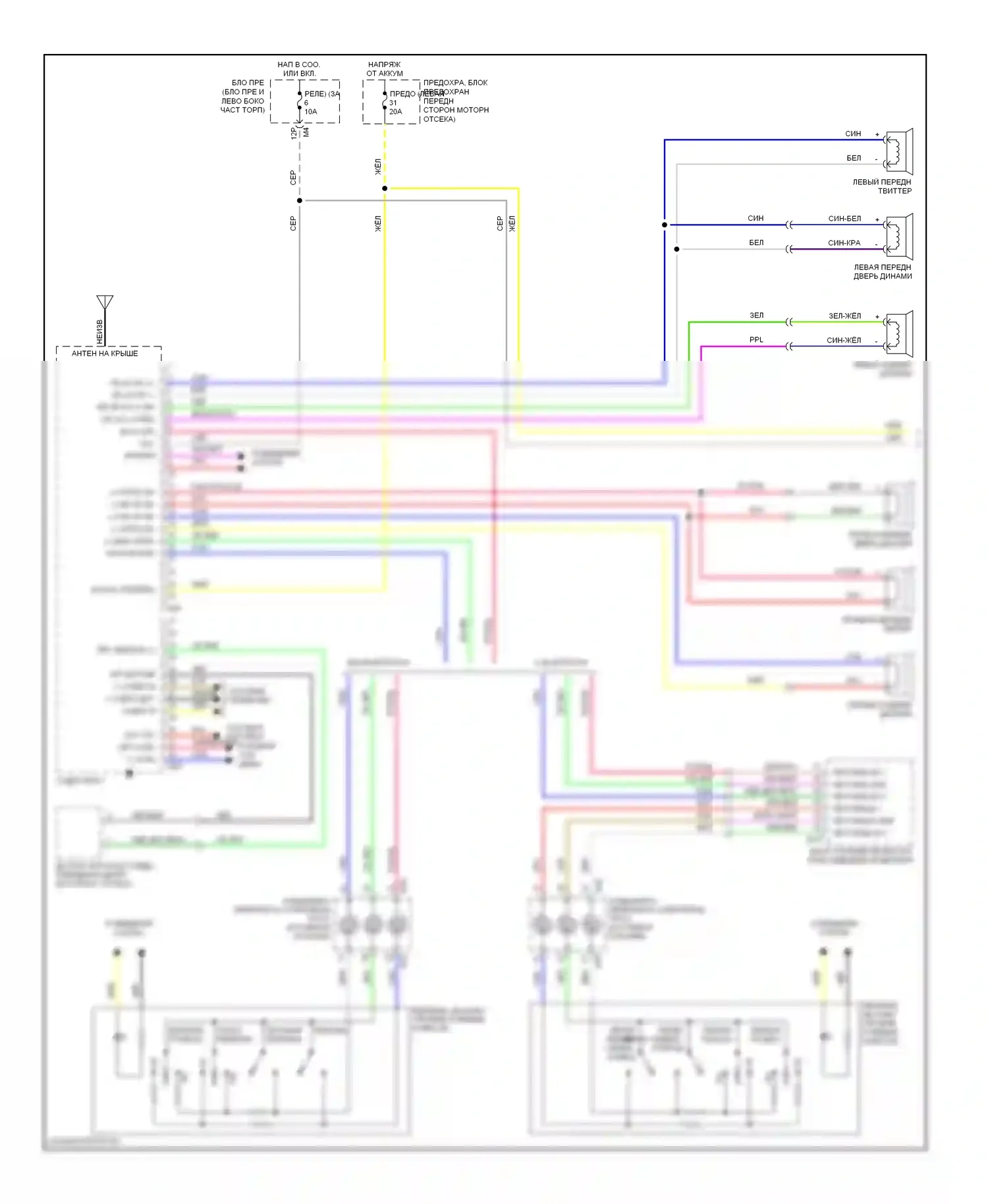 Sentra Nissan B16 (2006-2009): Электросхема радиомодуля средней линии (1 из 2) 