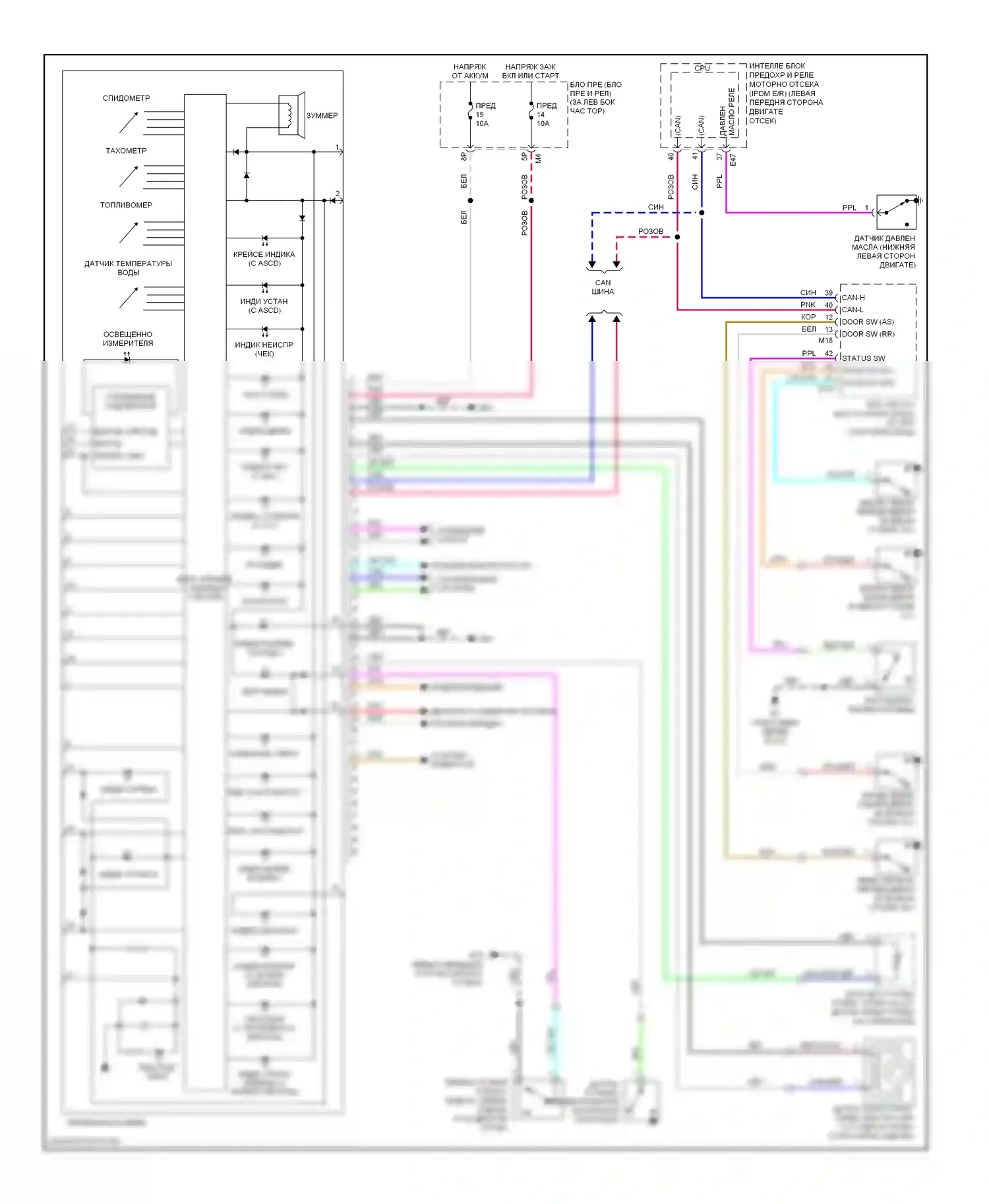 Sentra Nissan B16 (2006-2009): Электросхема приборной панели 