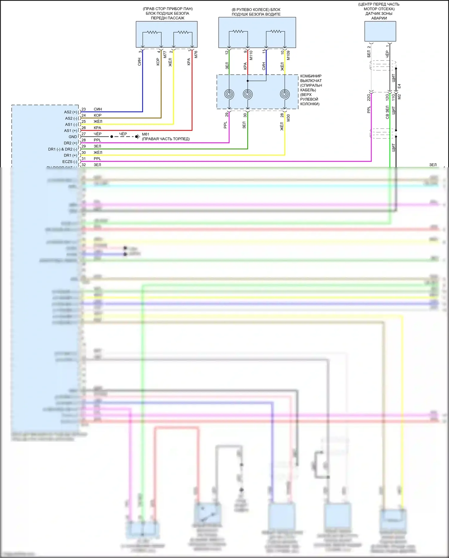 Sentra Nissan B17 рестайлинг (2015-2019): Электросхема подушек безопасности (1 из 3) 