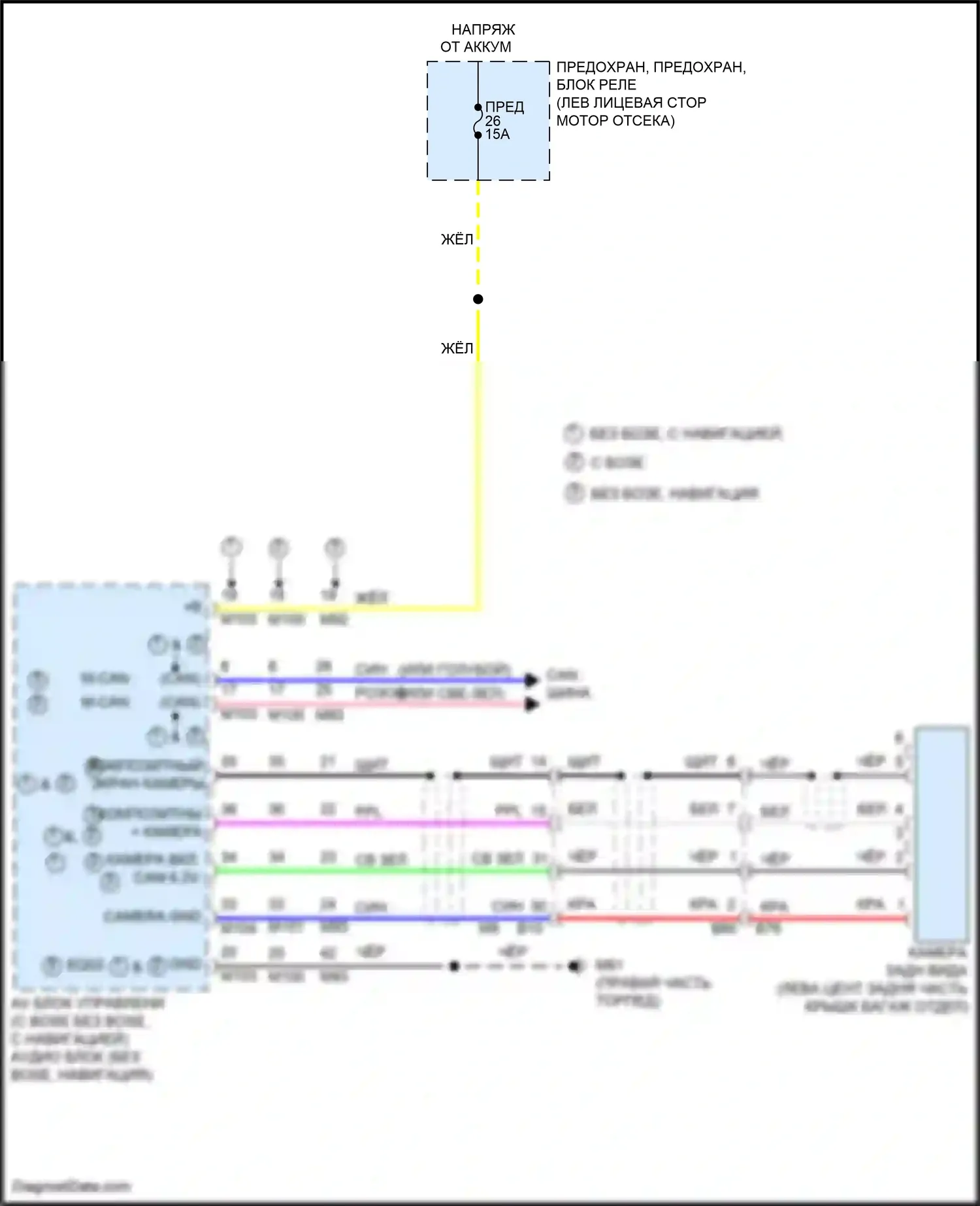 Sentra Nissan B17 рестайлинг (2015-2019): Электросхема камеры заднего вида 