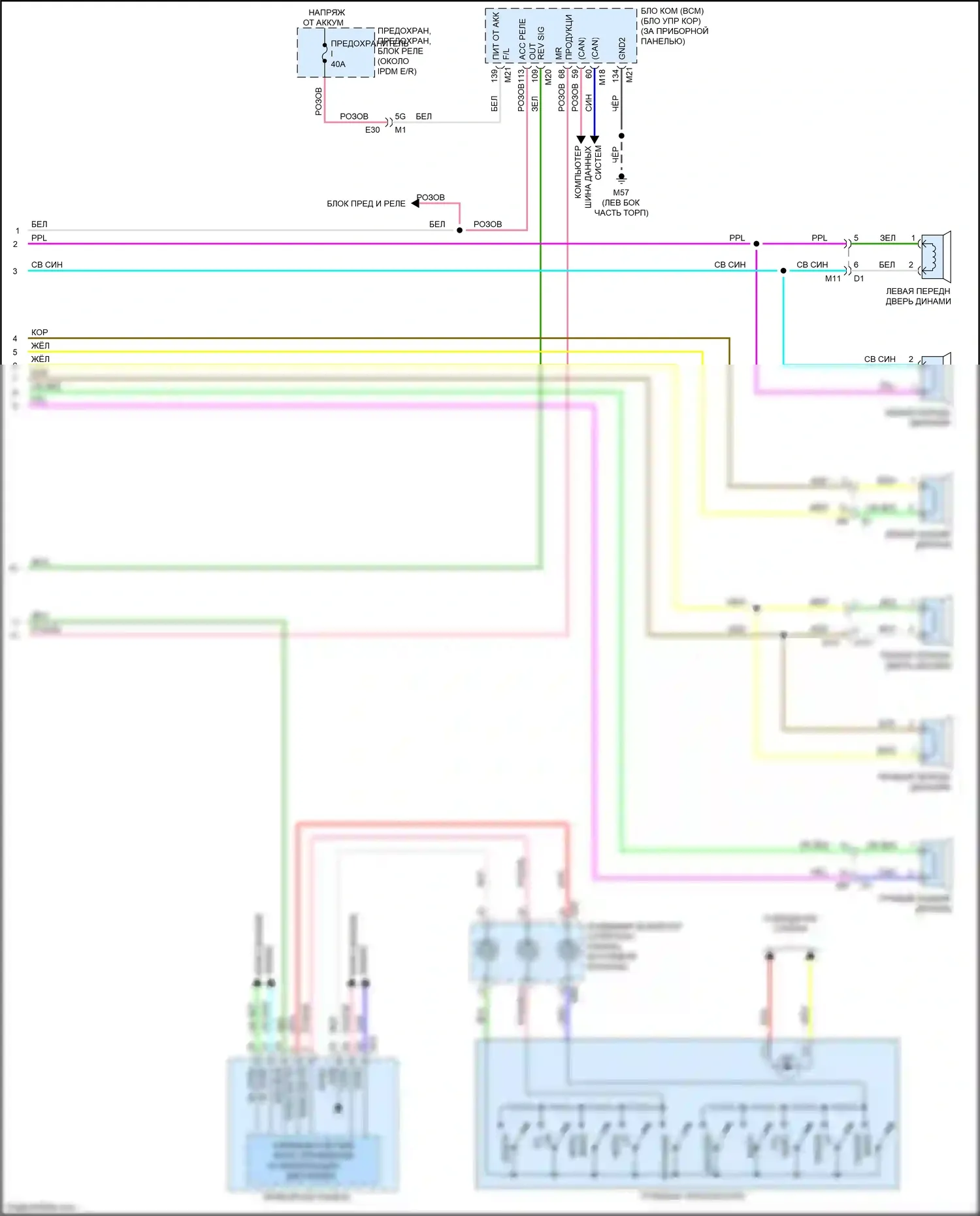 Teana Nissan L33 (2014-2020): Электросхема магнитолы, без bose, с навигацией (2 из 2) 