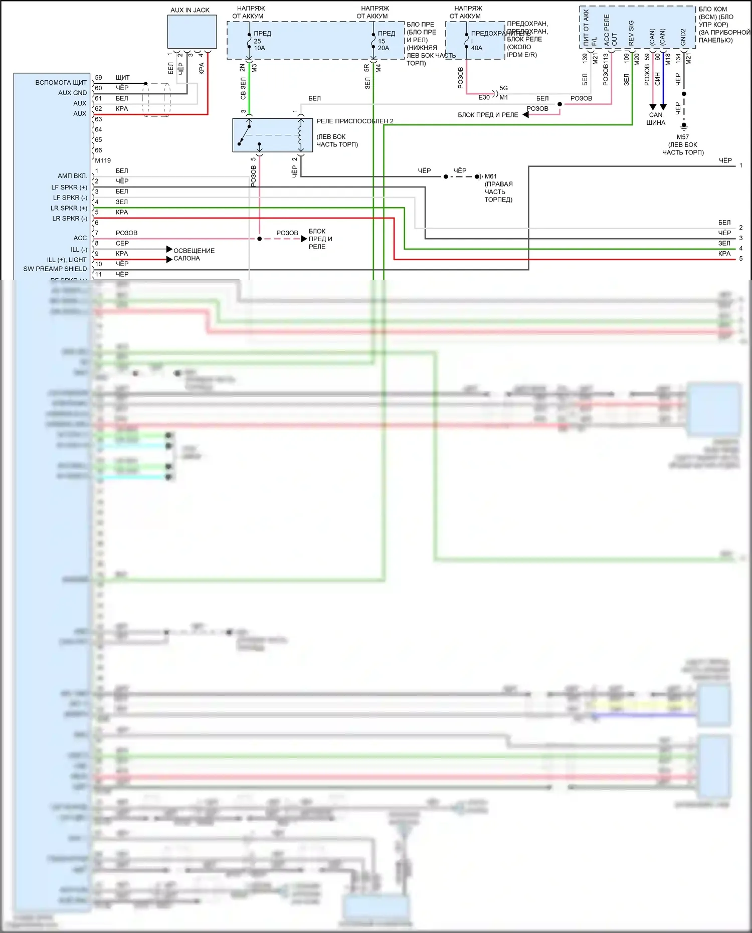 Teana Nissan L33 (2014-2020): Электросхема магнитолы, с bose, без навигации (1 из 2) 
