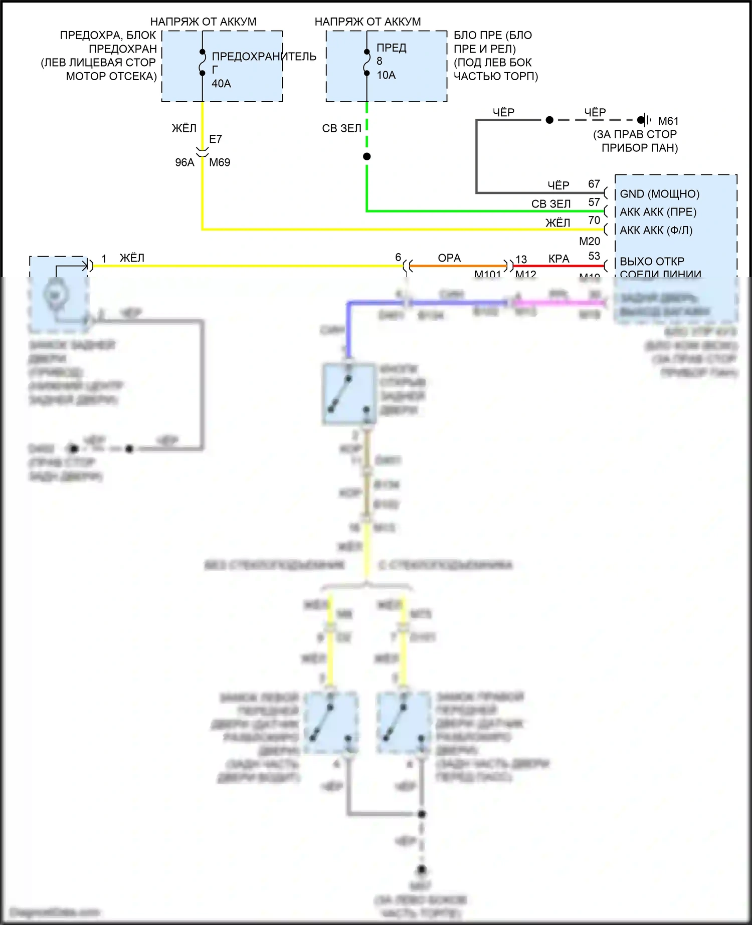 Tiida Nissan C11 рестайлинг (2010-2013): Электросхема устройства открывания задней двери, без интеллектуального ключевого блока 